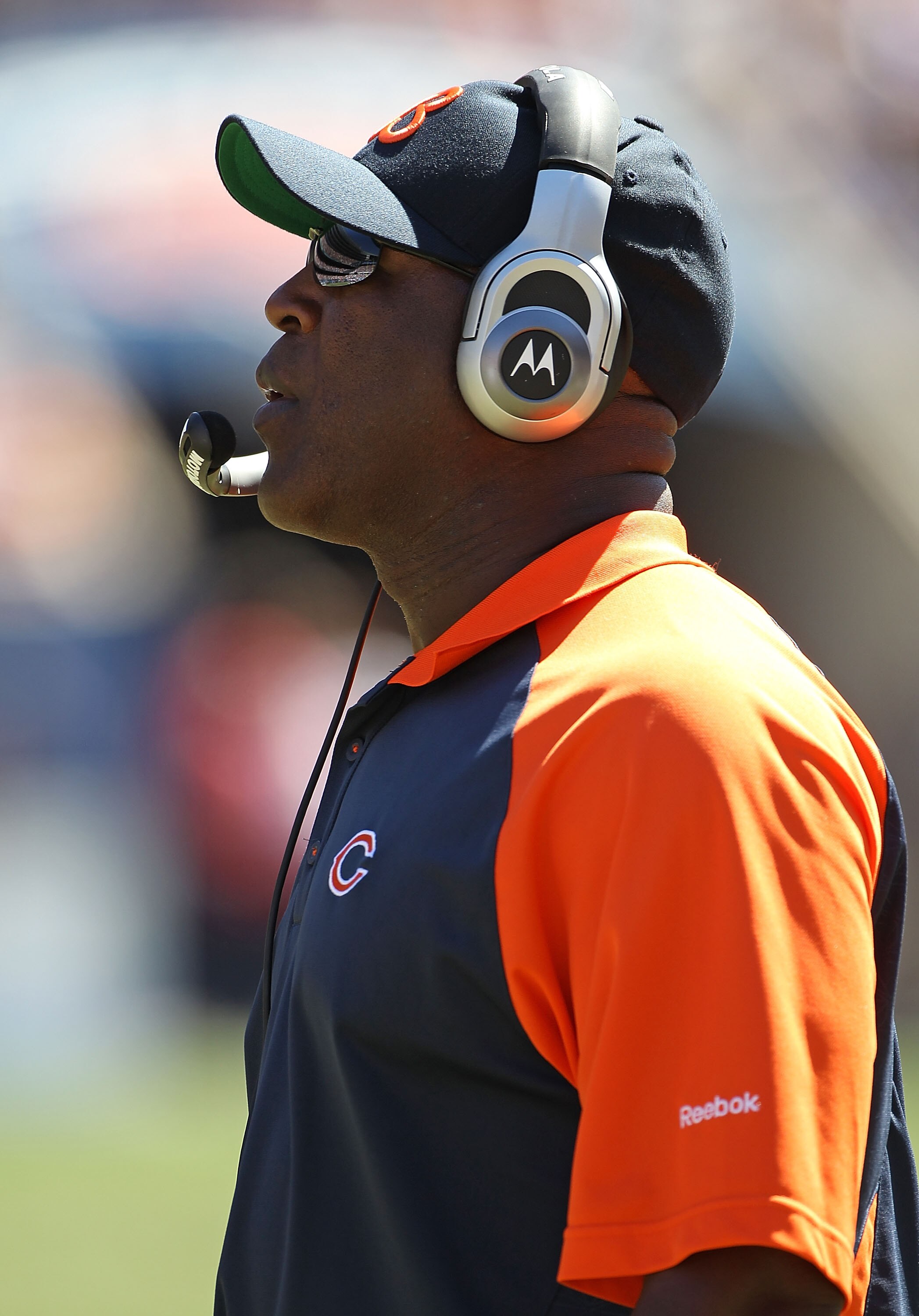 CHICAGO - SEPTEMBER 12: Head coach Lovie Smith of the Chicago Bears watches as his team takes on the Detroit Lions during the NFL season opening game at Soldier Field on September 12, 2010 in Chicago, Illinois. The Bears defeated the Lions 19-14.  (Photo
