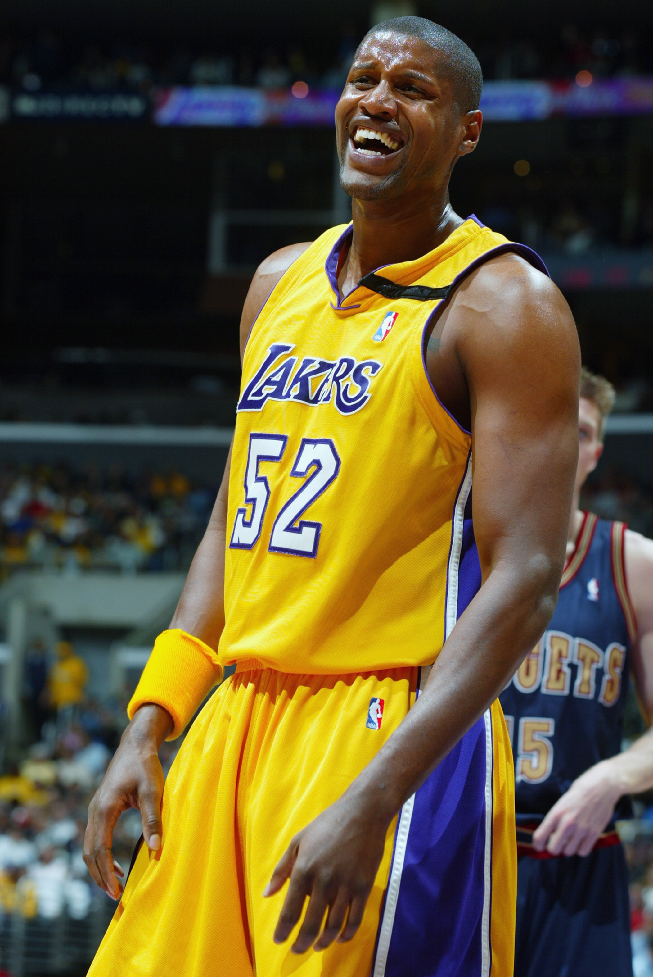 LOS ANGELES - APRIL 15:  Samaki Walker #52 of the Los Angeles Lakers reacts to a call during the game against the Denver Nuggets at Staples Center on April 15, 2003 in Los Angeles, California.  The Lakers won 126-104.  NOTE TO USER: User expressly acknowl