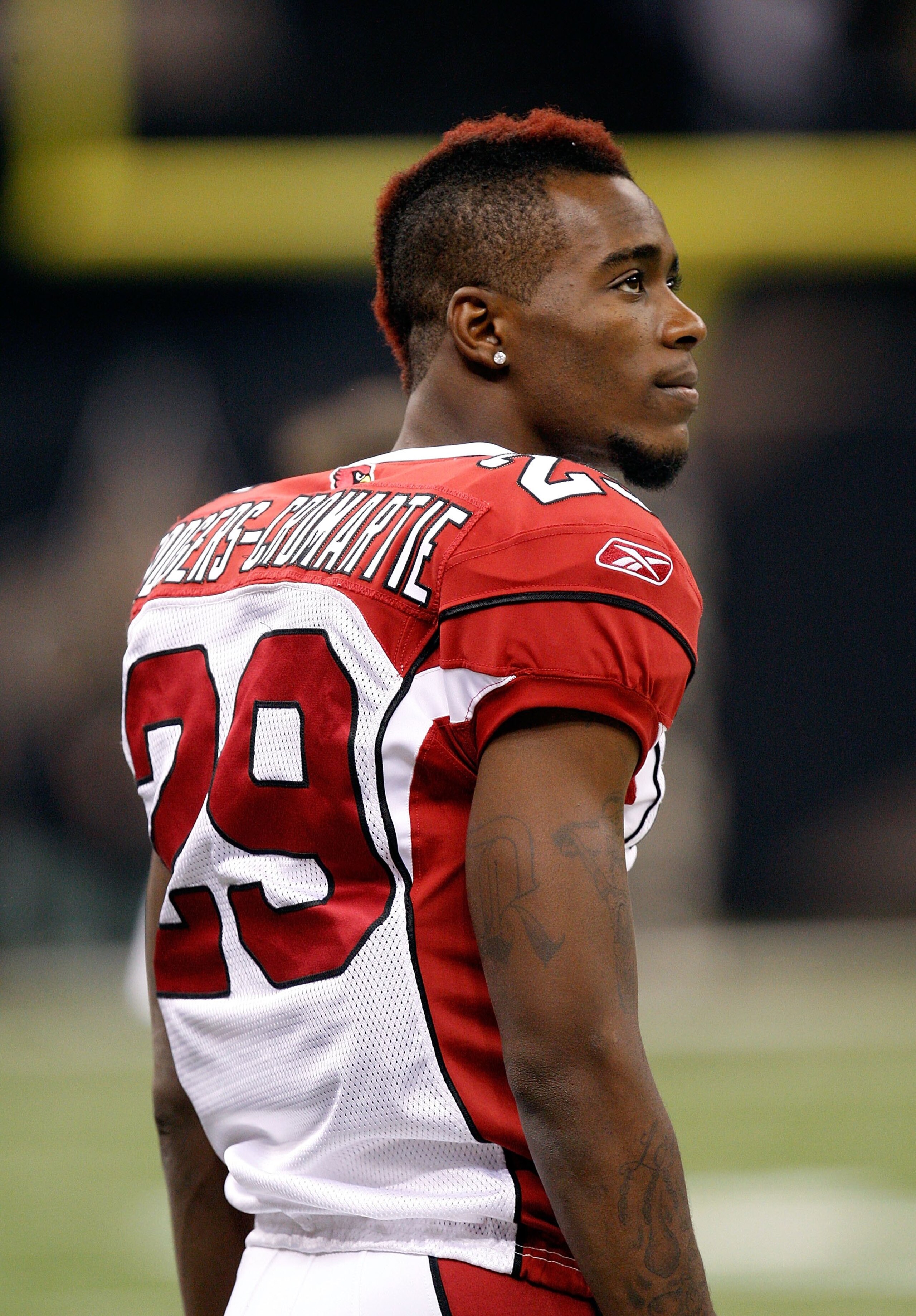 NEW ORLEANS - JANUARY 16:  Dominique Rodgers-Cromartie #29 of the Arizona Cardinals looks on against the New Orleans Saints during the NFC Divisional Playoff Game at Louisana Superdome on January 16, 2010 in New Orleans, Louisiana. The Saints won 45-14. (
