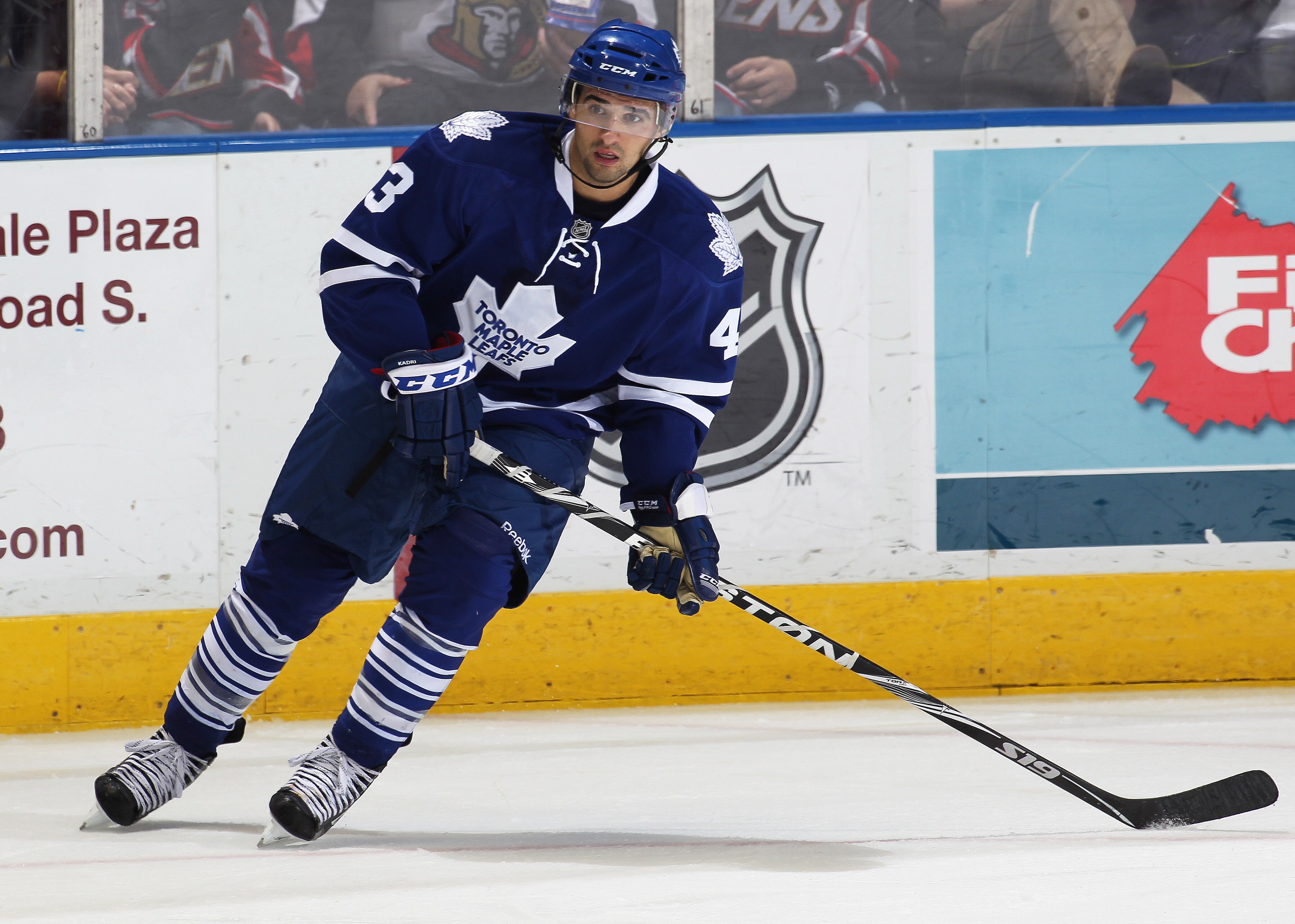 LONDON, ON - SEPTEMBER 14:  Nazem Kadri #43 of the Toronto Maple Leafs skates in a game against the Ottawa Senators during the NHL Rookie Tournament on September 14, 2010 at the John Labatt Centre in London, Ontario. The Senators defeated the Leafs 3-2. (