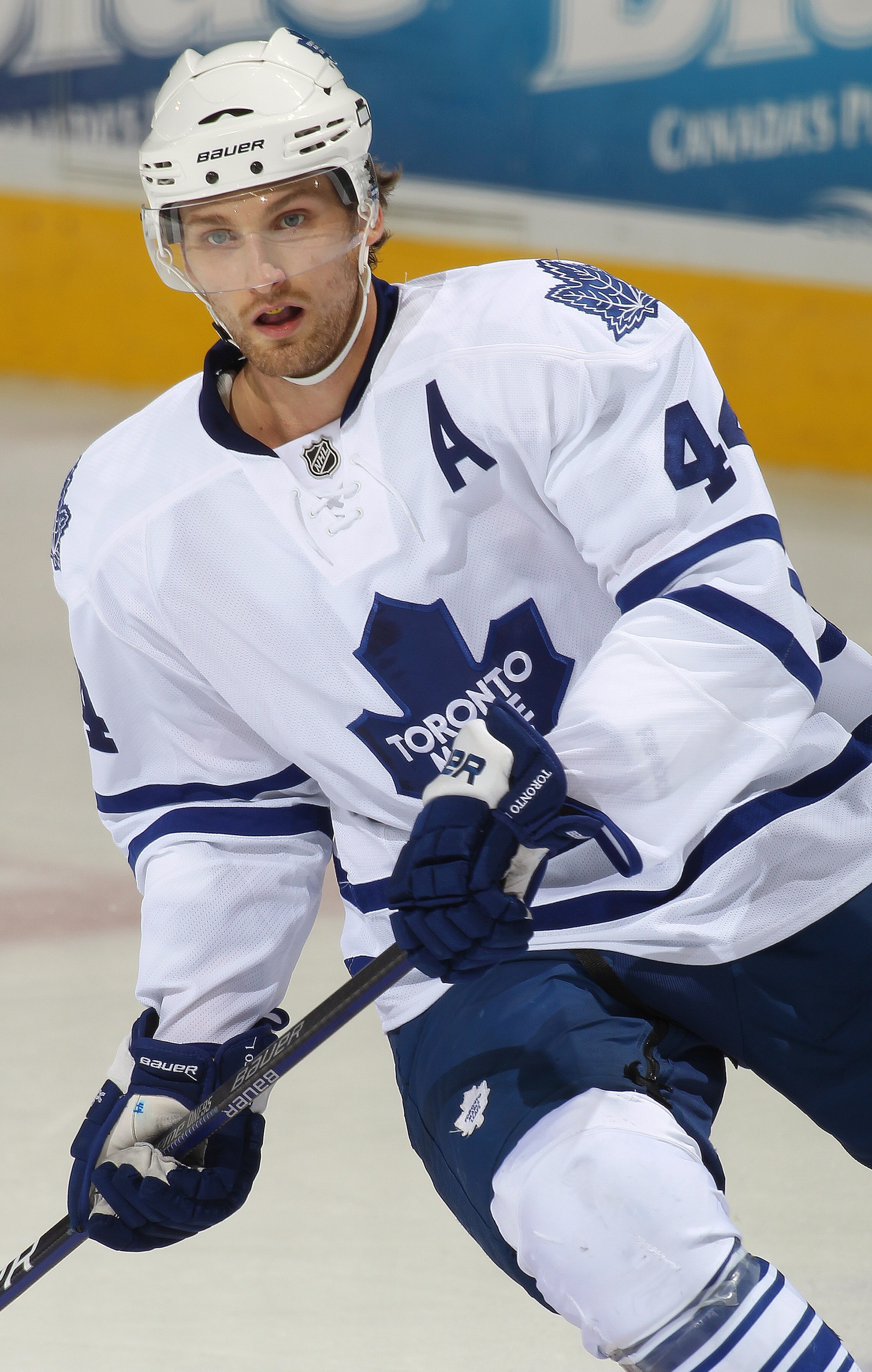 LONDON,ON - SEPTEMBER 12:  Brayden Irwin #44 of the Toronto Maple Leafs skates in a game against the Pittsburgh Penguins during the NHL Rookie Tournament on September 12,2010 at the John Labatt Centre in London, Ontario. The Penguins defeated the Leafs 2-