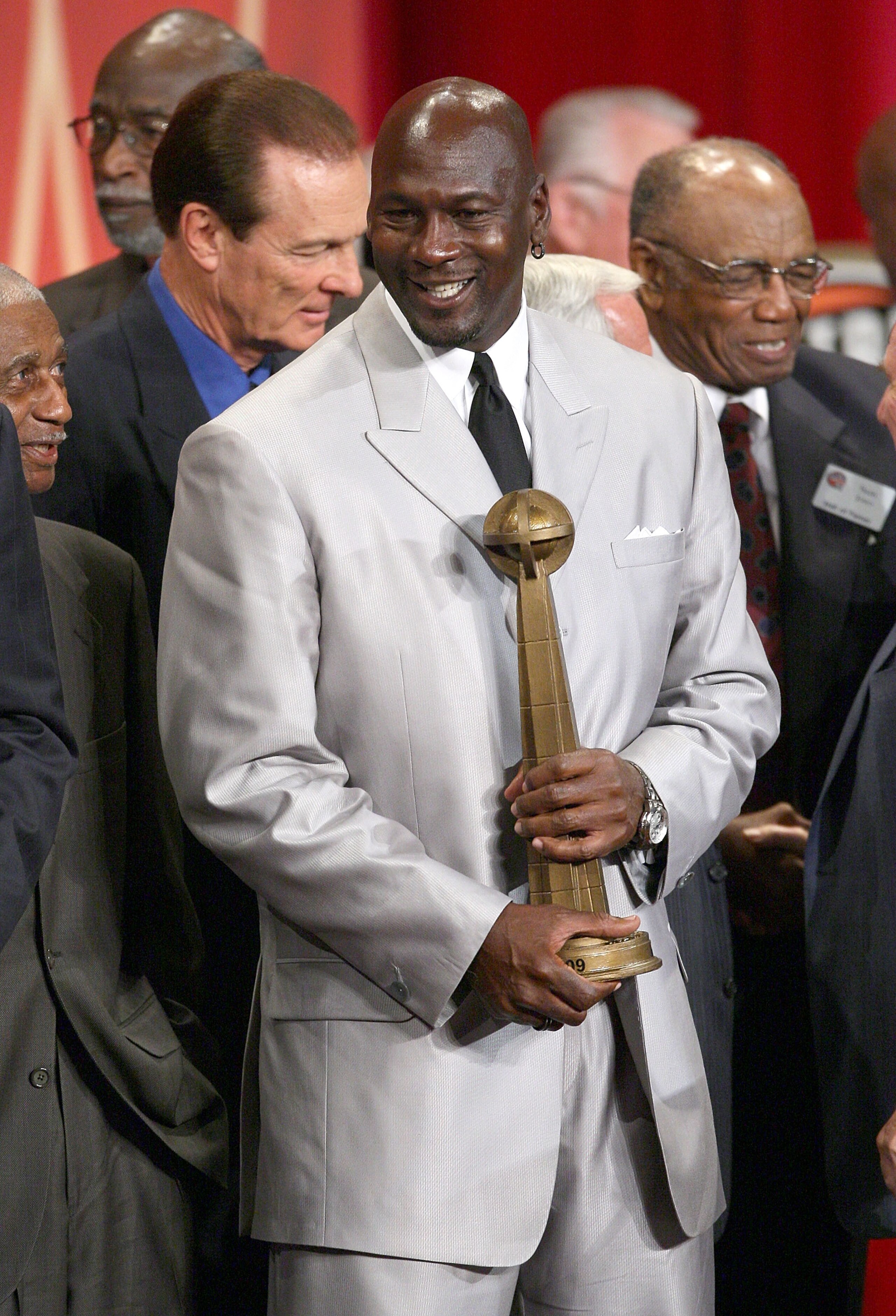 SPRINGFIELD, MA - SEPTEMBER 11: Michael Jordan reacts during his induction into the Naismith Memorial Basketball Hall of Fame on September 11, 2009 in Springfield, Massachusetts. NOTE TO USER: User expressly acknowledges and agrees that, by downloading an SPRINGFIELD, MA - SEPTEMBER 11: Michael Jordan reacts during his induction into the Naismith Memorial Basketball Hall of Fame on September 11, 2009 in Springfield, Massachusetts. NOTE TO USER: User expressly acknowledges and agrees that, by downloading an