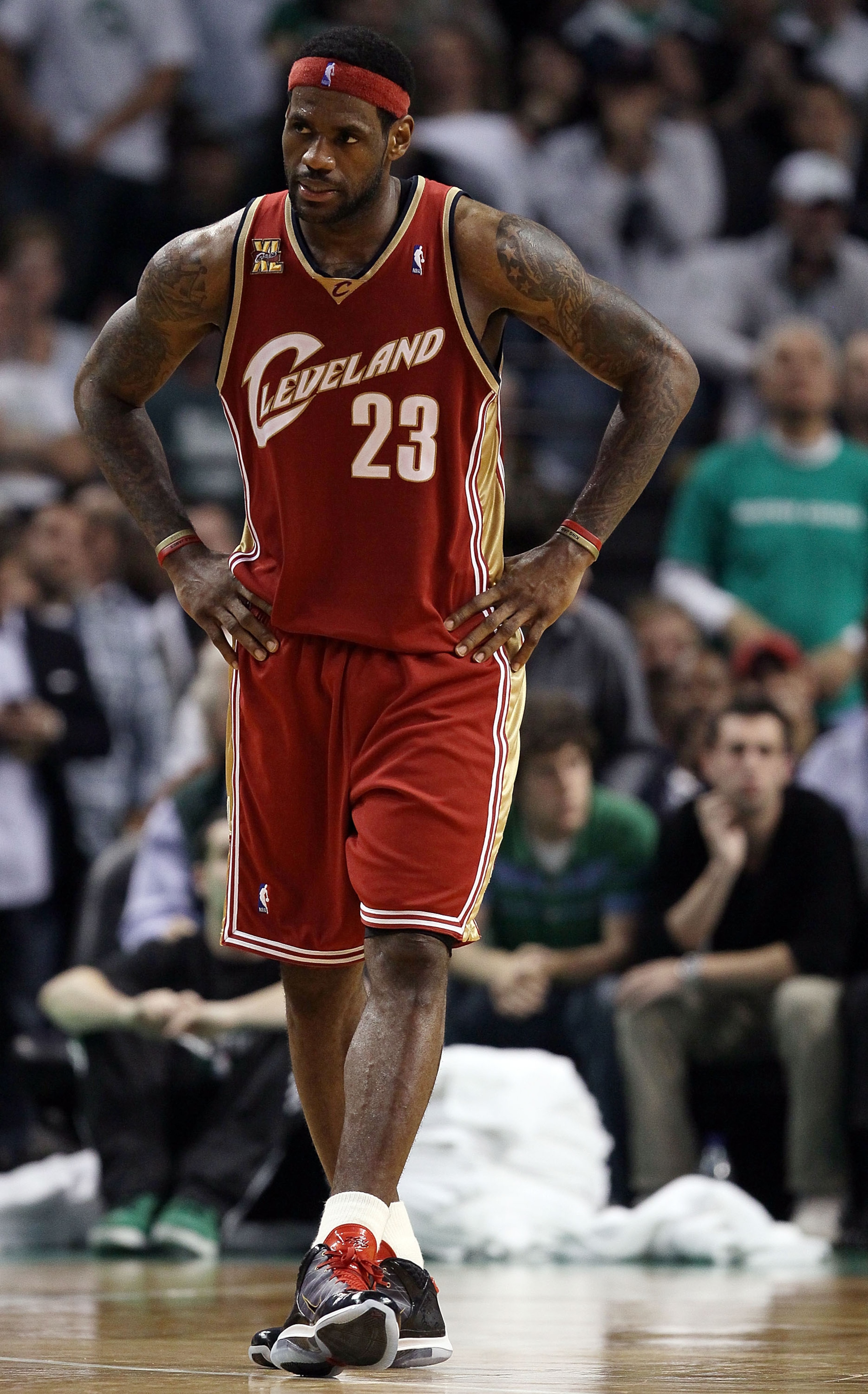 BOSTON - MAY 13: LeBron James #23 of the Cleveland Cavaliers reacts late in the fourth quarter against the Boston Celtics during Game Six of the Eastern Conference Semifinals of the 2010 NBA playoffs at TD Garden on May 13, 2010 in Boston, Massachusetts BOSTON - MAY 13: LeBron James #23 of the Cleveland Cavaliers reacts late in the fourth quarter against the Boston Celtics during Game Six of the Eastern Conference Semifinals of the 2010 NBA playoffs at TD Garden on May 13, 2010 in Boston, Massachusetts