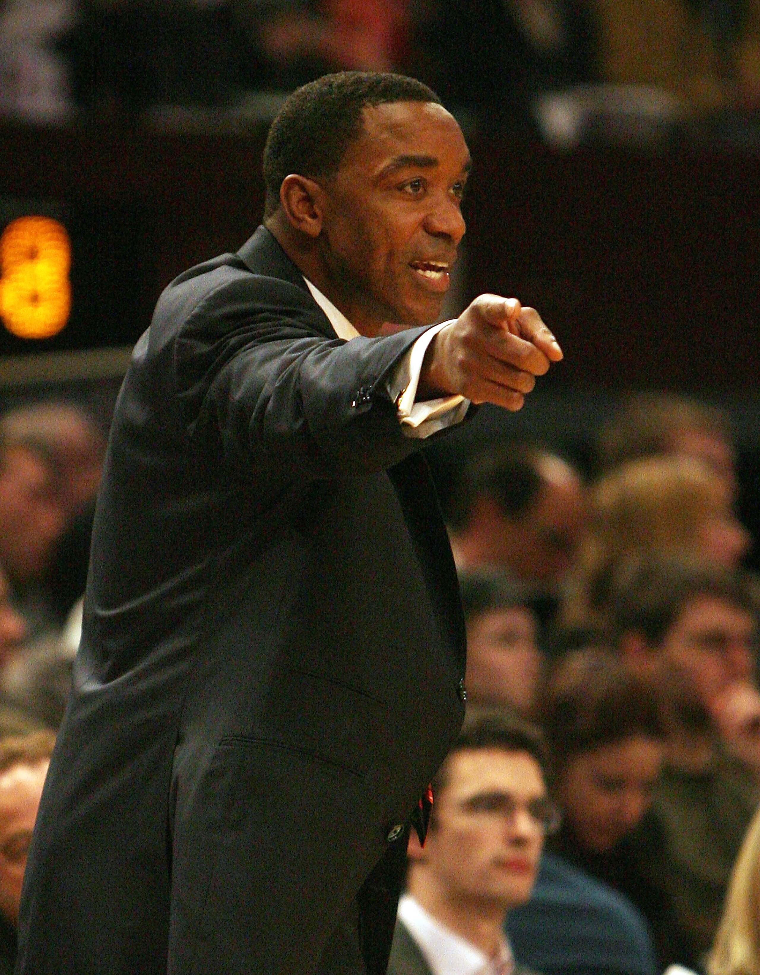 NEW YORK - JANUARY 09: Coach Isiah Thomas of the New York Knicks gestures from the sideline against the Houston Rockets on January 9, 2008 at Madison Square Garden in New York City. NOTE TO USER: User expressly acknowledges and agrees that, by downloadin NEW YORK - JANUARY 09: Coach Isiah Thomas of the New York Knicks gestures from the sideline against the Houston Rockets on January 9, 2008 at Madison Square Garden in New York City. NOTE TO USER: User expressly acknowledges and agrees that, by downloadin