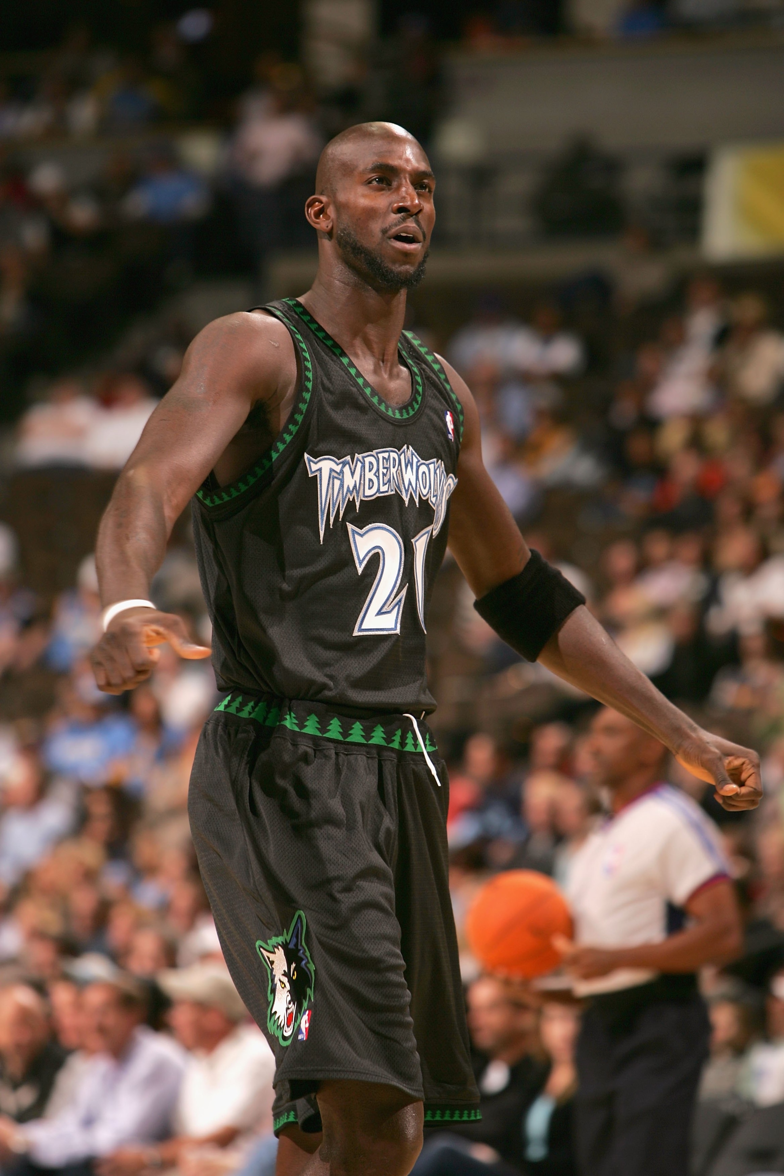 DENVER - NOVEMBER 3: Kevin Garnett #21 of the Minnesota Timberwolves reacts on the court during the game against the Denver Nuggets at the Pepsi Center on November 3, 2006 in Denver, Colorado. The Timberwolves won 112-109. NOTE TO USER: User expressly DENVER - NOVEMBER 3: Kevin Garnett #21 of the Minnesota Timberwolves reacts on the court during the game against the Denver Nuggets at the Pepsi Center on November 3, 2006 in Denver, Colorado. The Timberwolves won 112-109. NOTE TO USER: User expressly