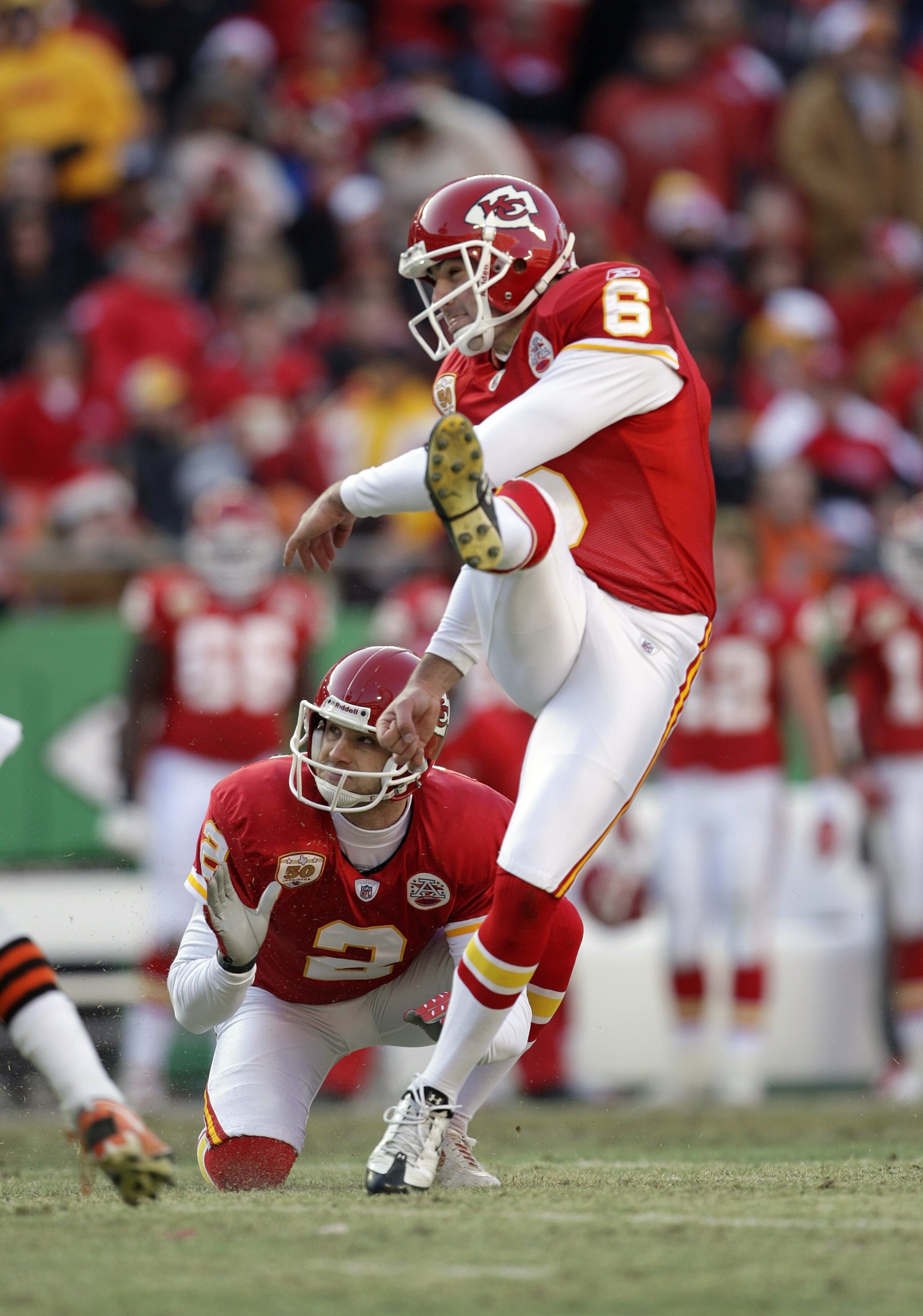 KANSAS CITY, MO - DECEMBER 20:  Ryan Succop #6 of the Kansas City Chiefs attempts a field goal during their NFL game against the Cleveland Browns on December 20, 2009 at Arrowhead Stadium in Kansas City, Missouri. The Browns defeated the Chiefs 41-34. (Ph