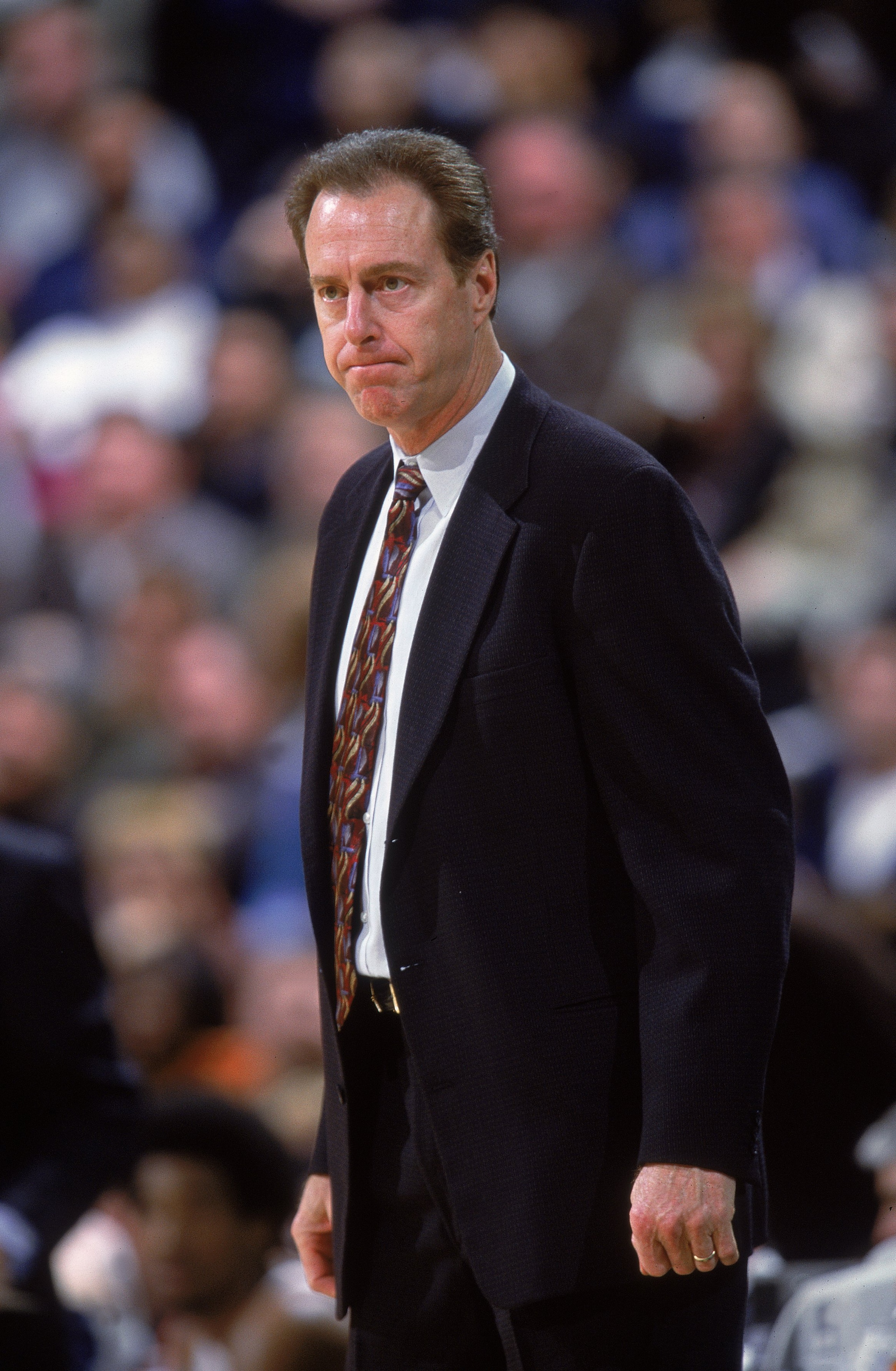 16 Dec 2000:  Head Coach Dave Cowens of the Golden State Warriors looks on during the game against the Miami Heat at The Arena of Oakland in California. The Heat defeated the Warriors 93-85.  NOTE TO USER: It is expressly understood that the only rights A