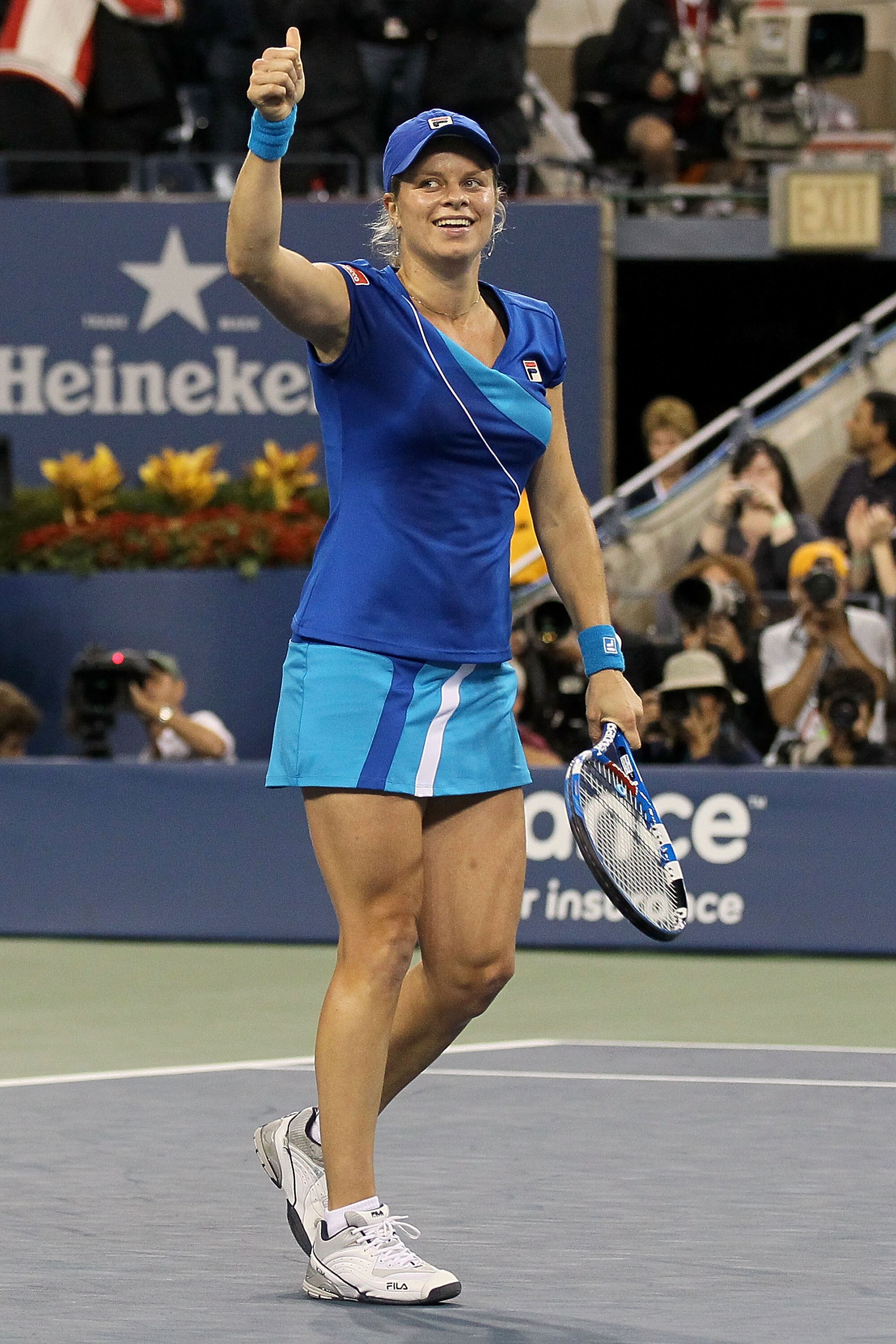 NEW YORK - SEPTEMBER 11:  Kim Clijsters of Belguim celebrates after defeating Vera Zvonareva of Russia during their women's singles final on day thirteen of the 2010 U.S. Open at the USTA Billie Jean King National Tennis Center on September 11, 2010 in th