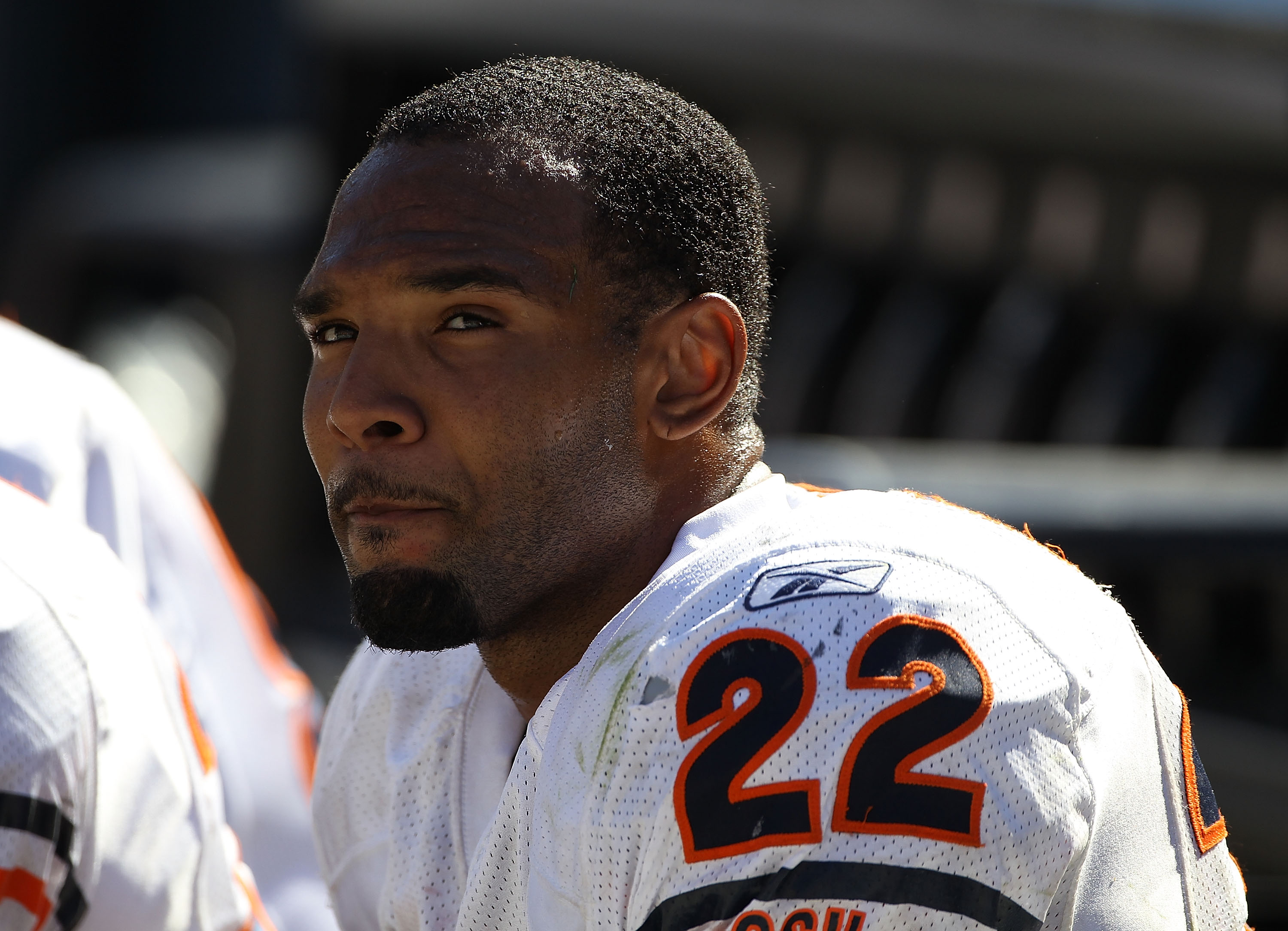 CHICAGO - SEPTEMBER 12: Matt Forte #22 of the Chicago Bears rests on the bench after scoring the game-winning touchdown against the Detroit Lions during the NFL season opening game at Soldier Field on September 12, 2010 in Chicago, Illinois. The Bears def