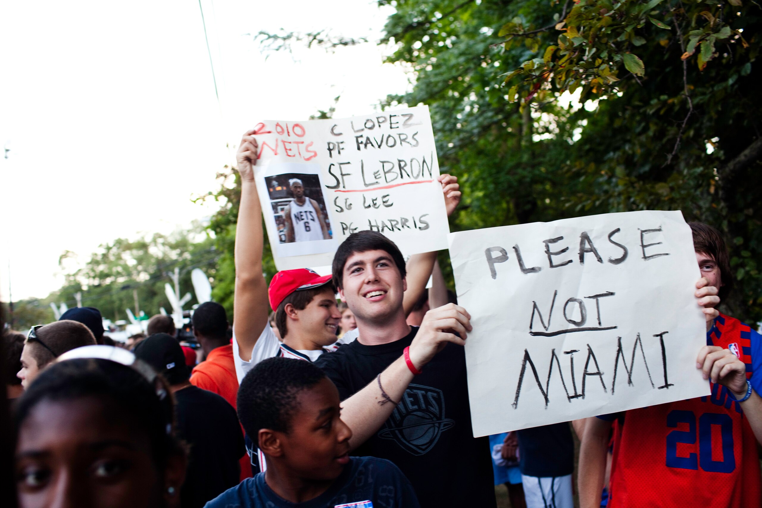 GREENWICH, CT - JULY 8:  Eric Muroski, 19, of Southington, Connecticut stands in a large crowd of fans assembled outside the Boys & Girls Club of Greenwich hours before LeBron James was to arrive July 8, 2010 in Greenwich, Connecticut. Free agent NBA play