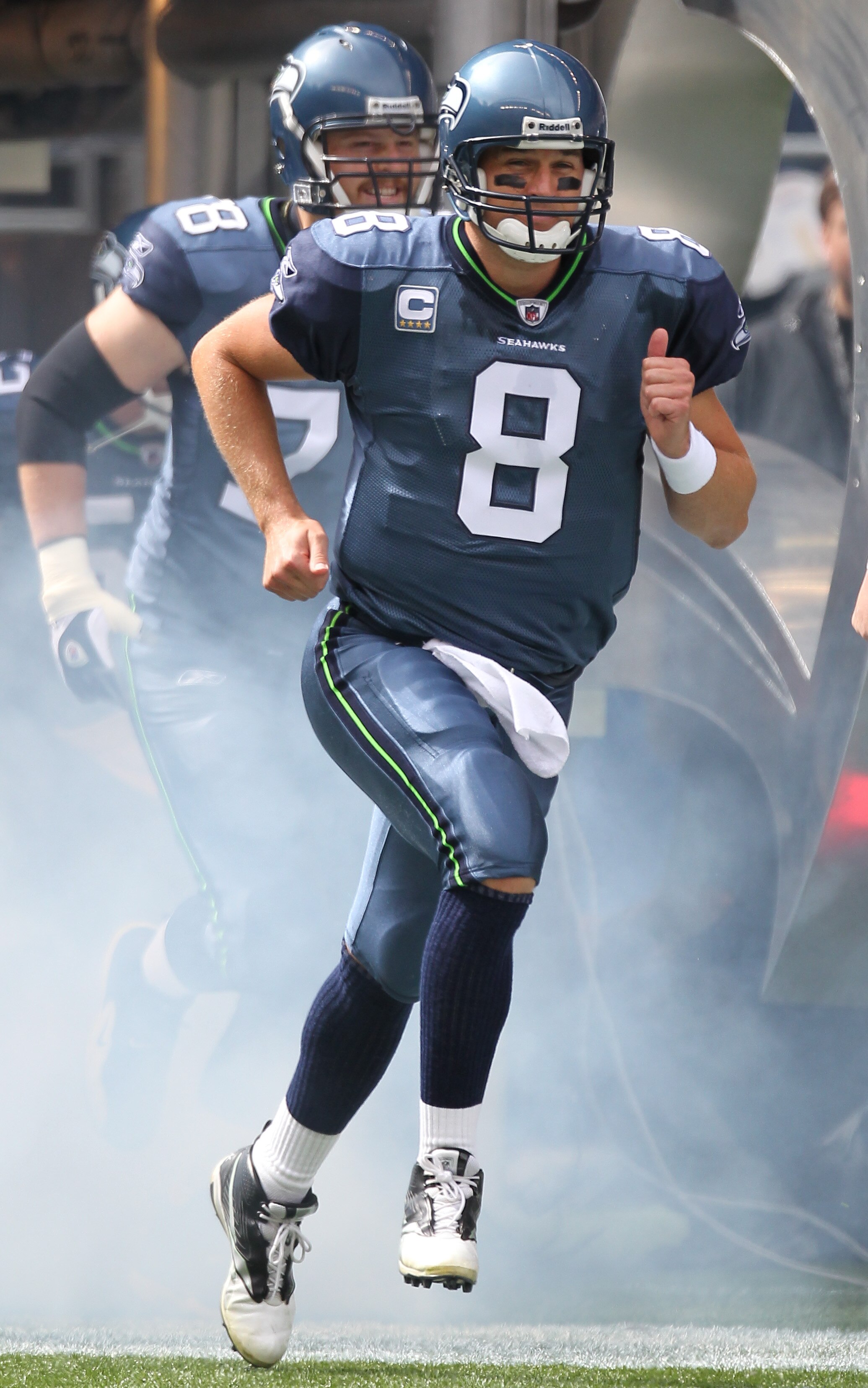 SEATTLE - SEPTEMBER 12:  Quarterback Matt Hasselbeck #8 of the Seattle Seahawks takes the field prior to the NFL season opener against the San Francisco 49ers at Qwest Field on September 12, 2010 in Seattle, Washington. (Photo by Otto Greule Jr/Getty Imag