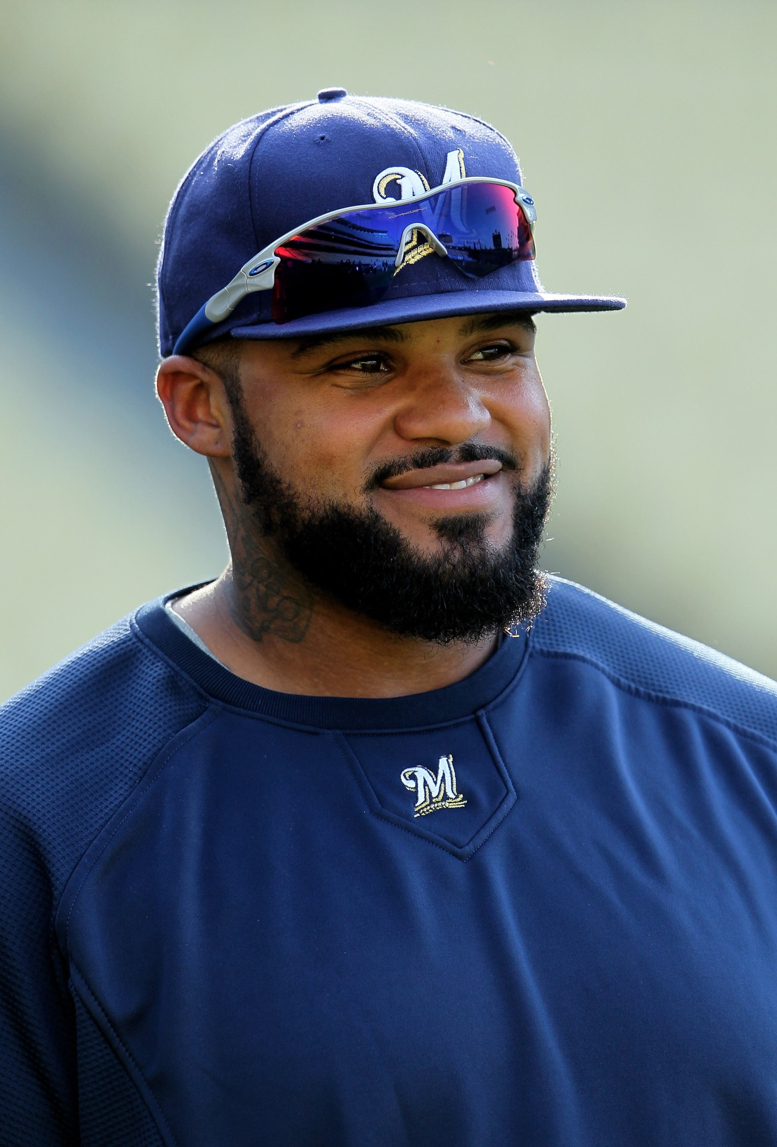 LOS ANGELES, CA - MAY 06:  Prince Fielder #28 of the Milwaukee Brewers looks on prior to the start of the game against the Los Angeles Dodgers at Dodger Stadium on May 6, 2010 in Los Angeles, California.  (Photo by Jeff Gross/Getty Images)