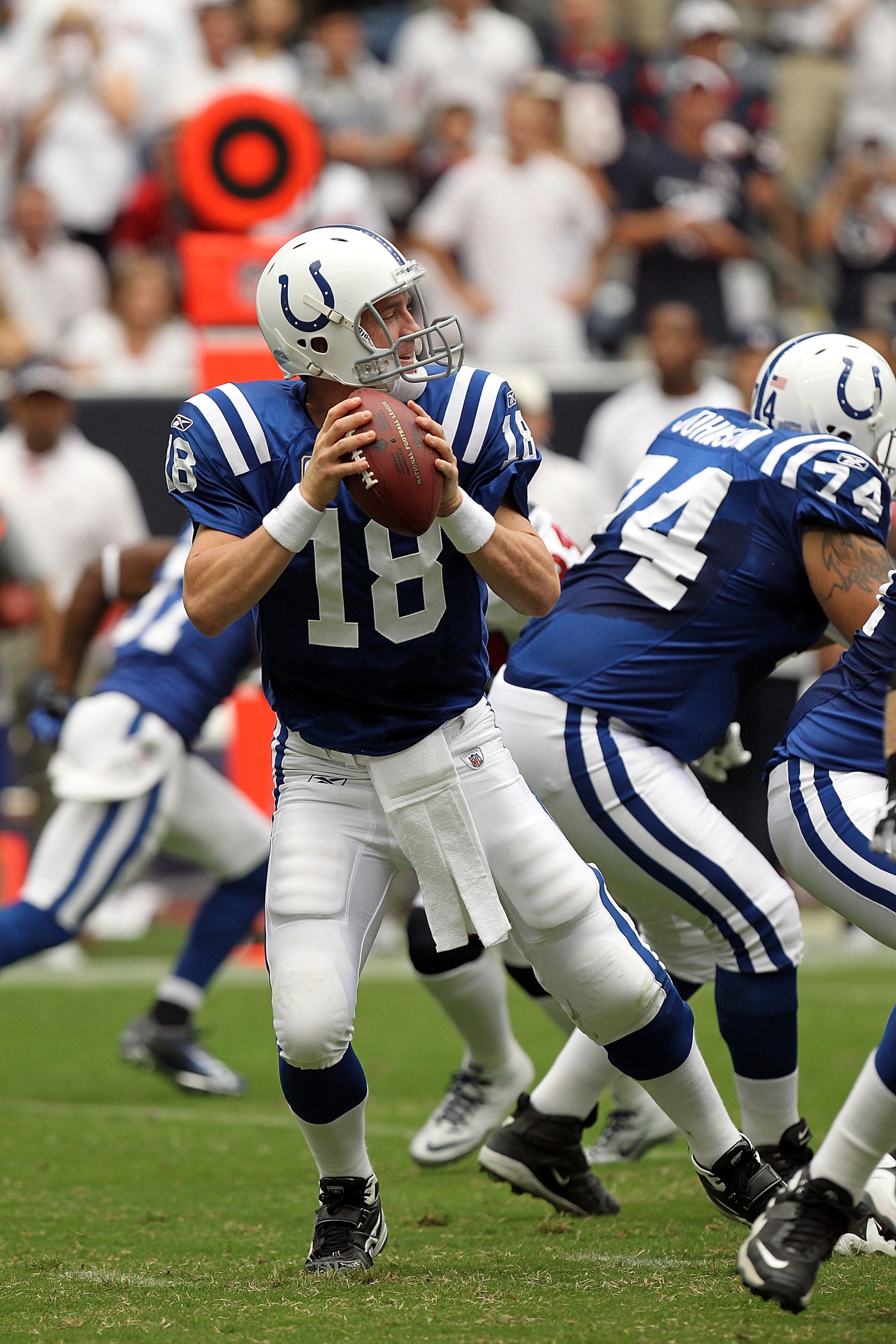 HOUSTON - SEPTEMBER 12:  Quarterback Peyton Manning #18 of the Indianapolis Colts in the NFL season opener against the Houston Texans at Reliant Stadium on September 12, 2010 in Houston, Texas.  (Photo by Ronald Martinez/Getty Images)