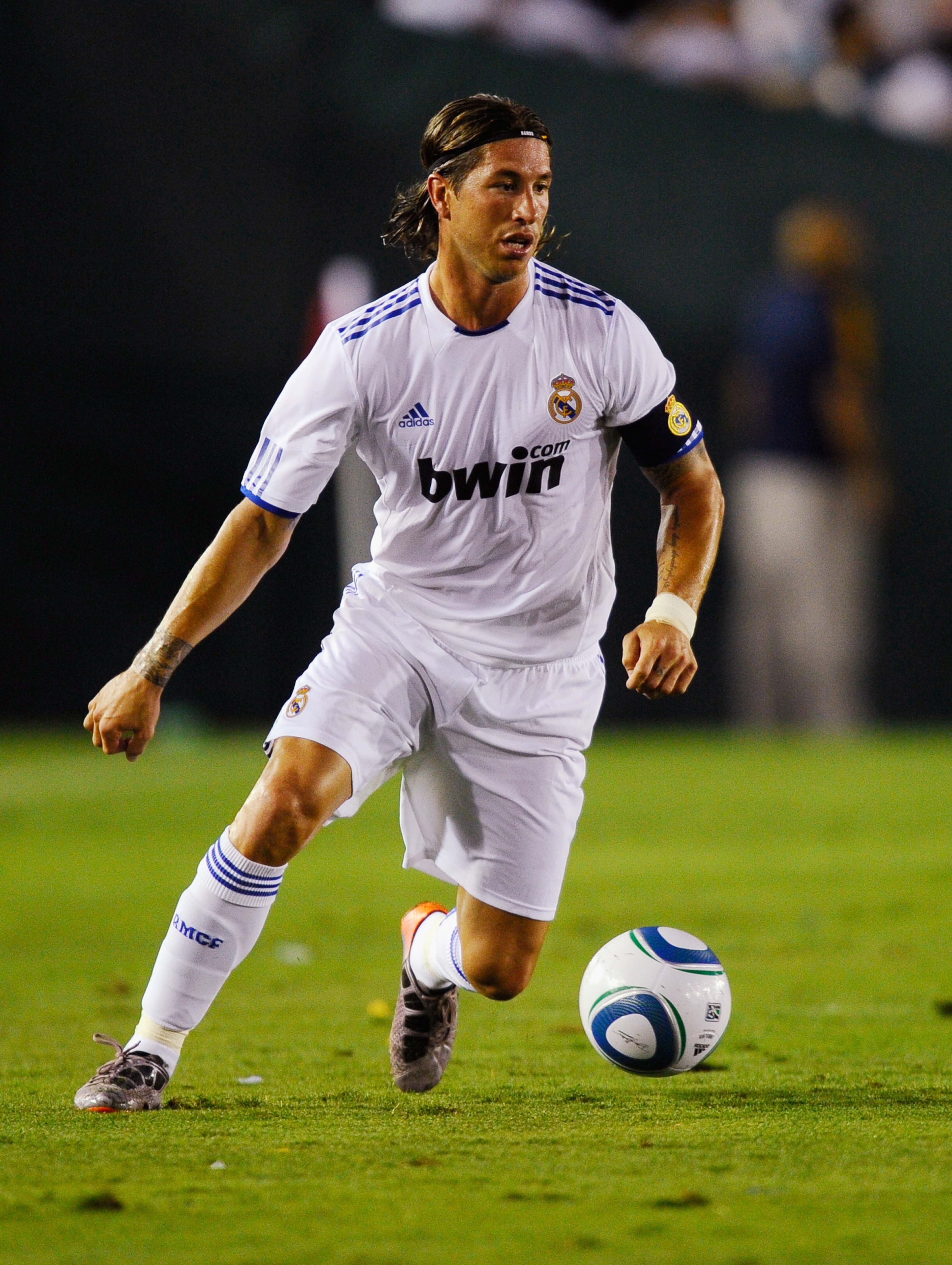 PASADENA, CA - AUGUST 07:  Sergio Ramos #4 of Real Madrid during the pre-season friendly soccer match against Los Angeles Galaxy on August 7, 2010 at the Rose Bowl in Pasadena, California. Real Madrid will travel back to Spain after the soccer match compl