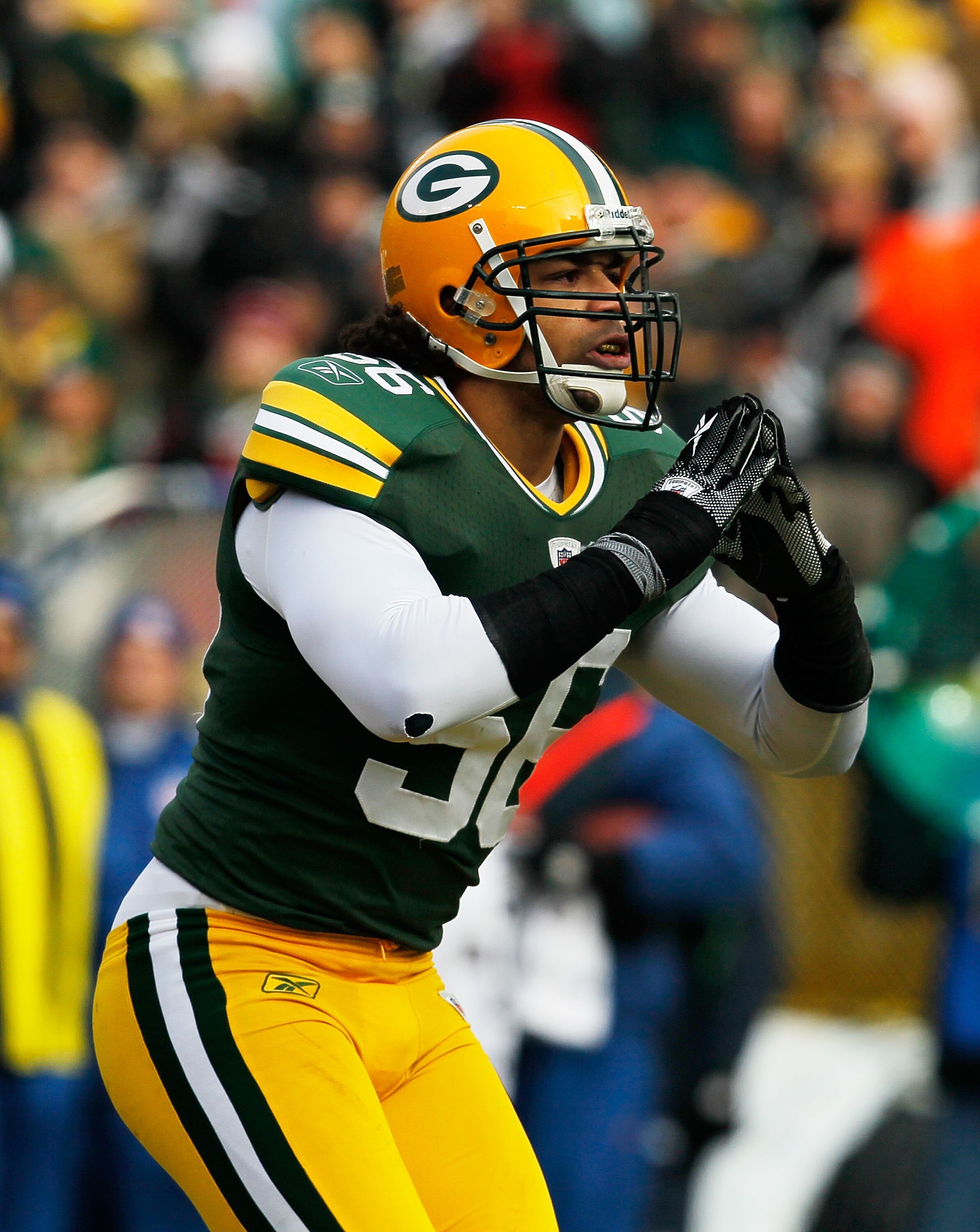 GREEN BAY, WI - DECEMBER 27: Nick Barnett #56 of the Green Bay Packers takes a bow for the fans after sacking Matt Hasselbeck of the Seattle Seahawks at Lambeau Field on December 27, 2009 in Green Bay, Wisconsin. The Packers defeated the Seahawks 48-10. (