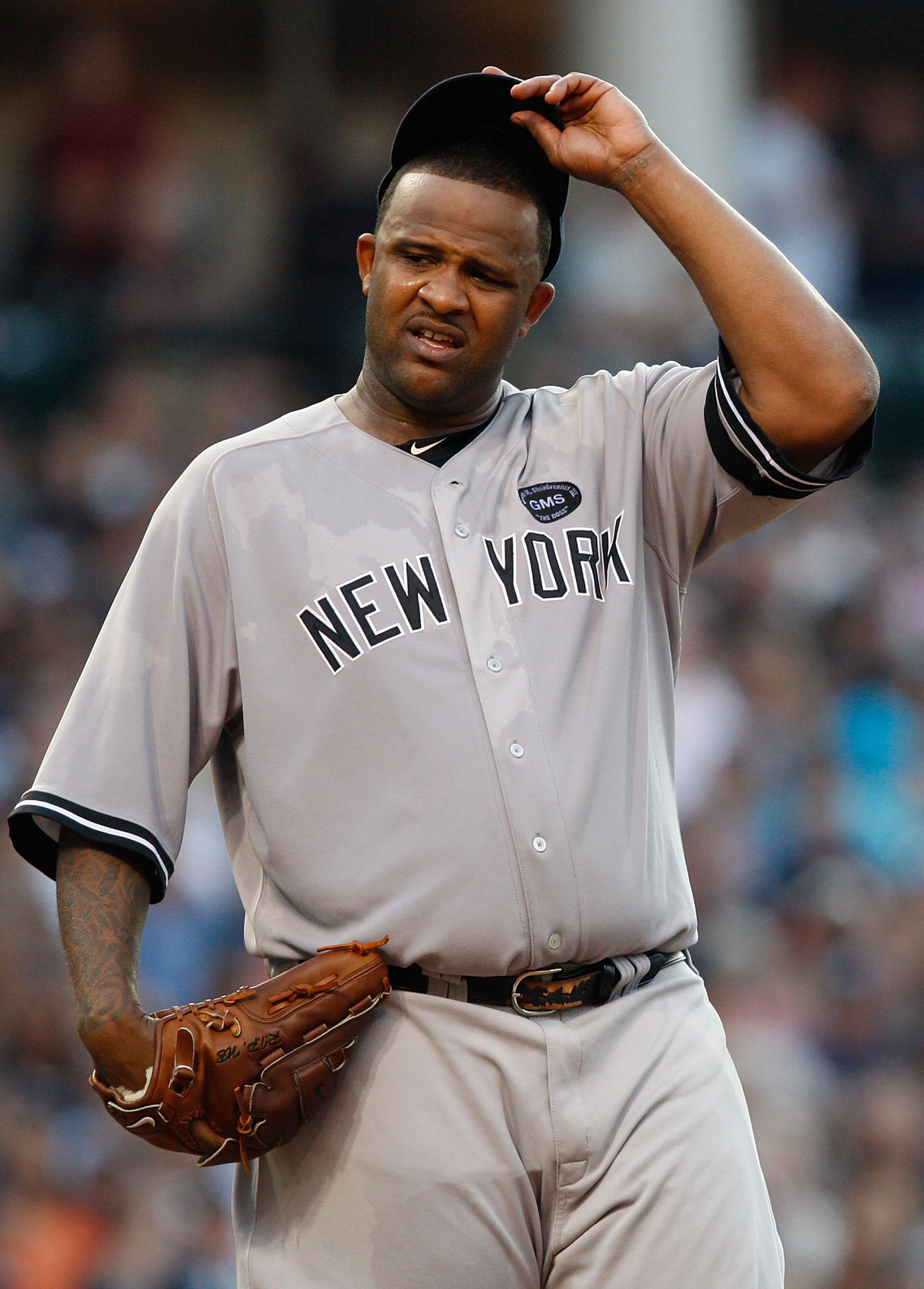 CLEVELAND - JULY 27: CC Sabathia #52 of the New York Yankees takes a moment inbetween pitches during the game against the Cleveland Indians on July 27, 2010 at Progressive Field in Cleveland, Ohio. (Photo by Jared Wickerham/Getty Images) CLEVELAND - JULY 27: CC Sabathia #52 of the New York Yankees takes a moment inbetween pitches during the game against the Cleveland Indians on July 27, 2010 at Progressive Field in Cleveland, Ohio. (Photo by Jared Wickerham/Getty Images)