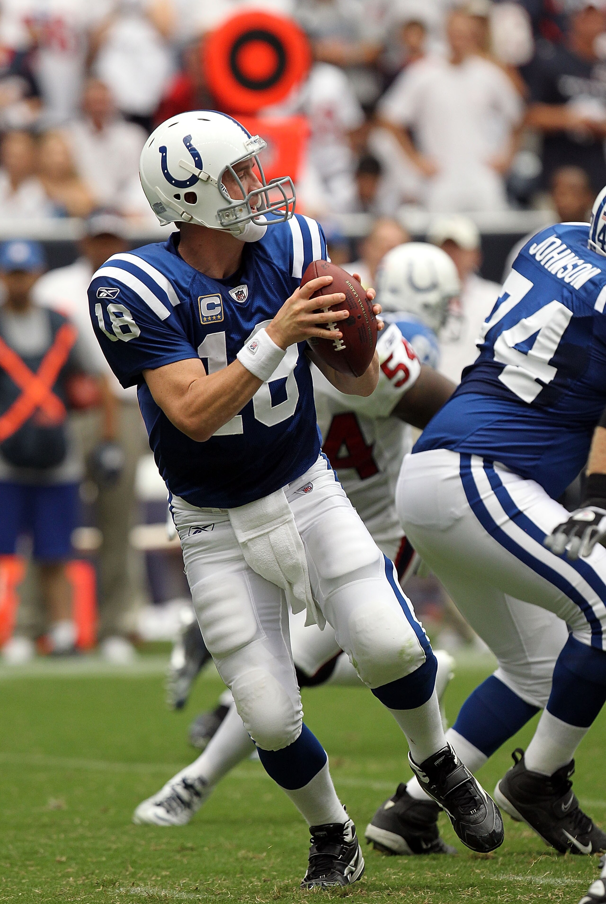 HOUSTON - SEPTEMBER 12:  Quarterback Peyton Manning #18 of the Indianapolis Colts in the NFL season opener against the Houston Texans at Reliant Stadium on September 12, 2010 in Houston, Texas.  (Photo by Ronald Martinez/Getty Images)