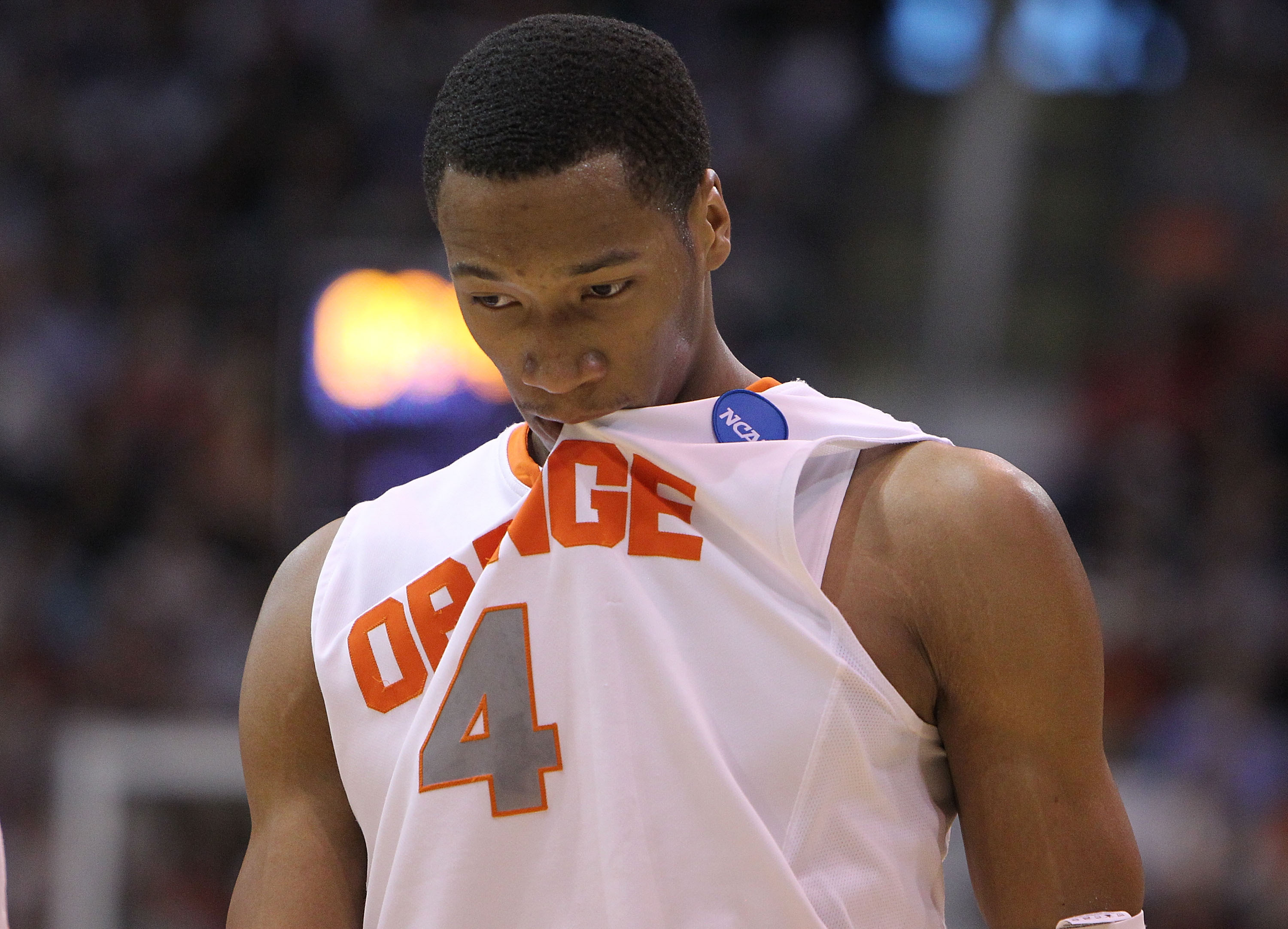 SALT LAKE CITY - MARCH 25: Wesley Johnson #4 of the Syracuse Orange looks on against the Butler Bulldogs during the west regional semifinal of the 2010 NCAA men's basketball tournament at the Energy Solutions Arena on March 25, 2010 in Salt Lake City, Uta