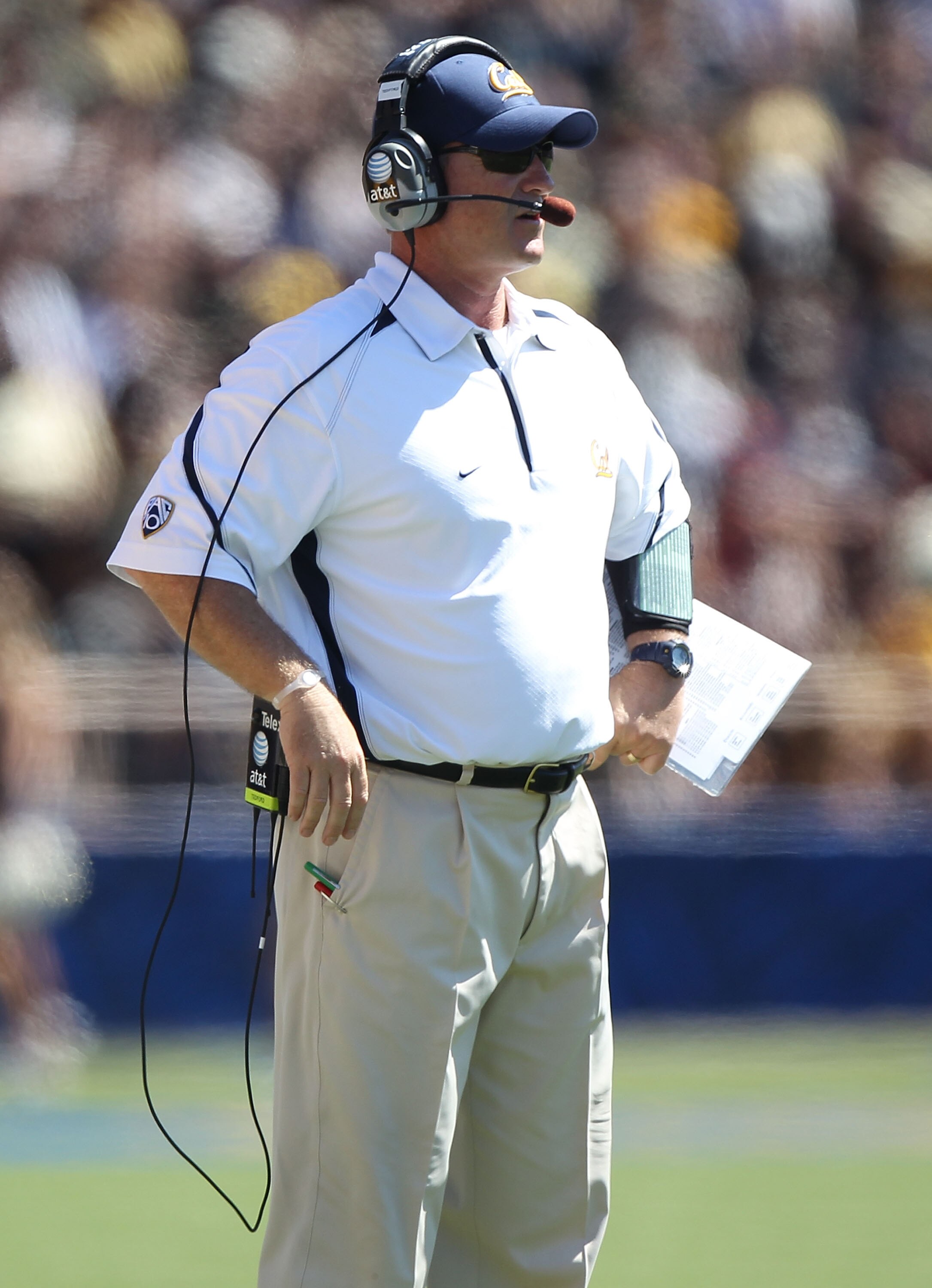 BERKELEY, CA - SEPTEMBER 11: Head coach Jeff Tedford of the California Golden Bears looks on against the Colorado Buffaloes at California Memorial Stadium on September 11, 2010 in Berkeley, California. (Photo by Jed Jacobsohn/Getty Images)