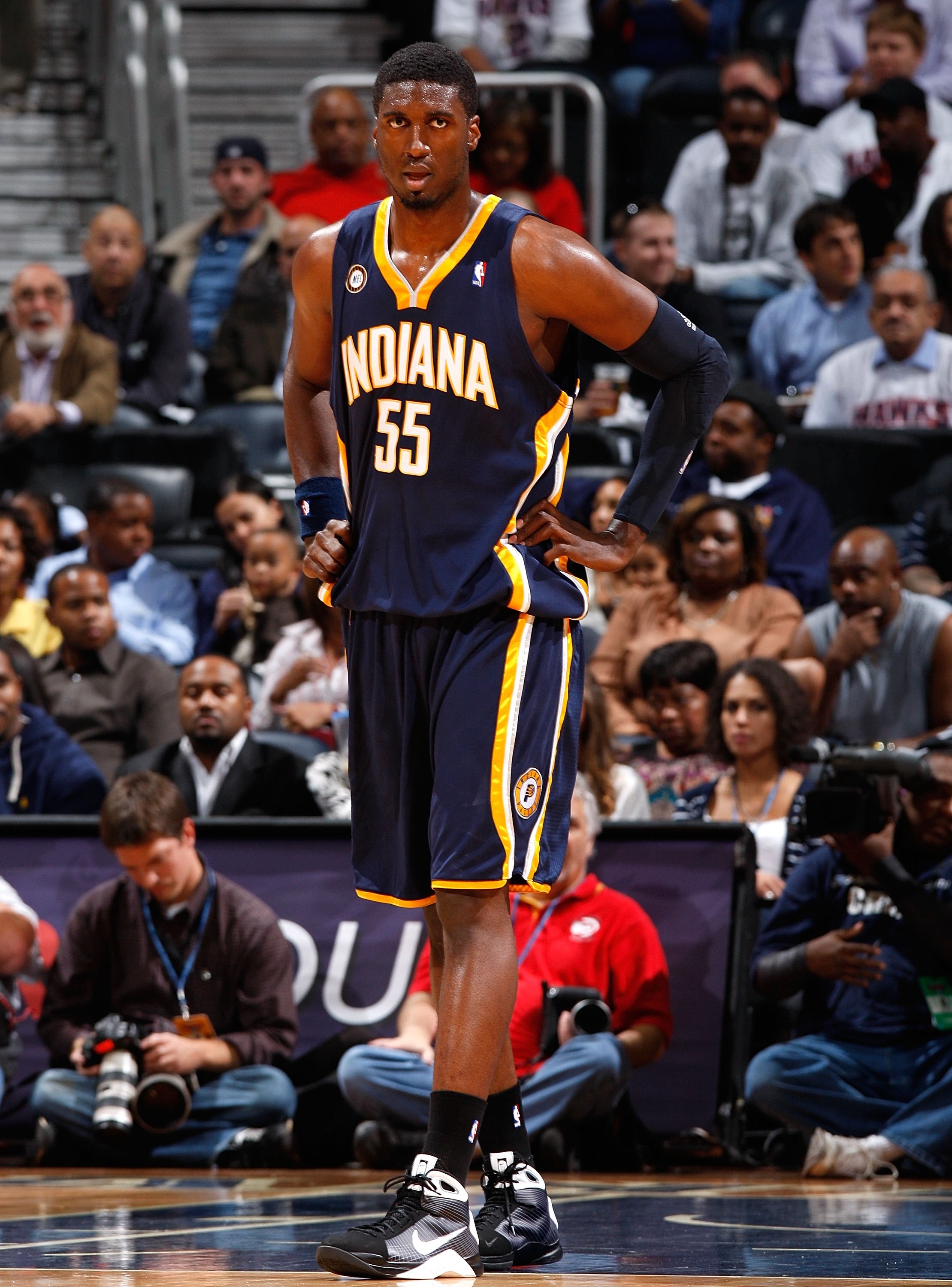 ATLANTA - OCTOBER 28:  Roy Hibbert #55 of the Indiana Pacers against the Atlanta Hawks at Philips Arena on October 28, 2009 in Atlanta, Georgia.  (Photo by Kevin C. Cox/Getty Images)