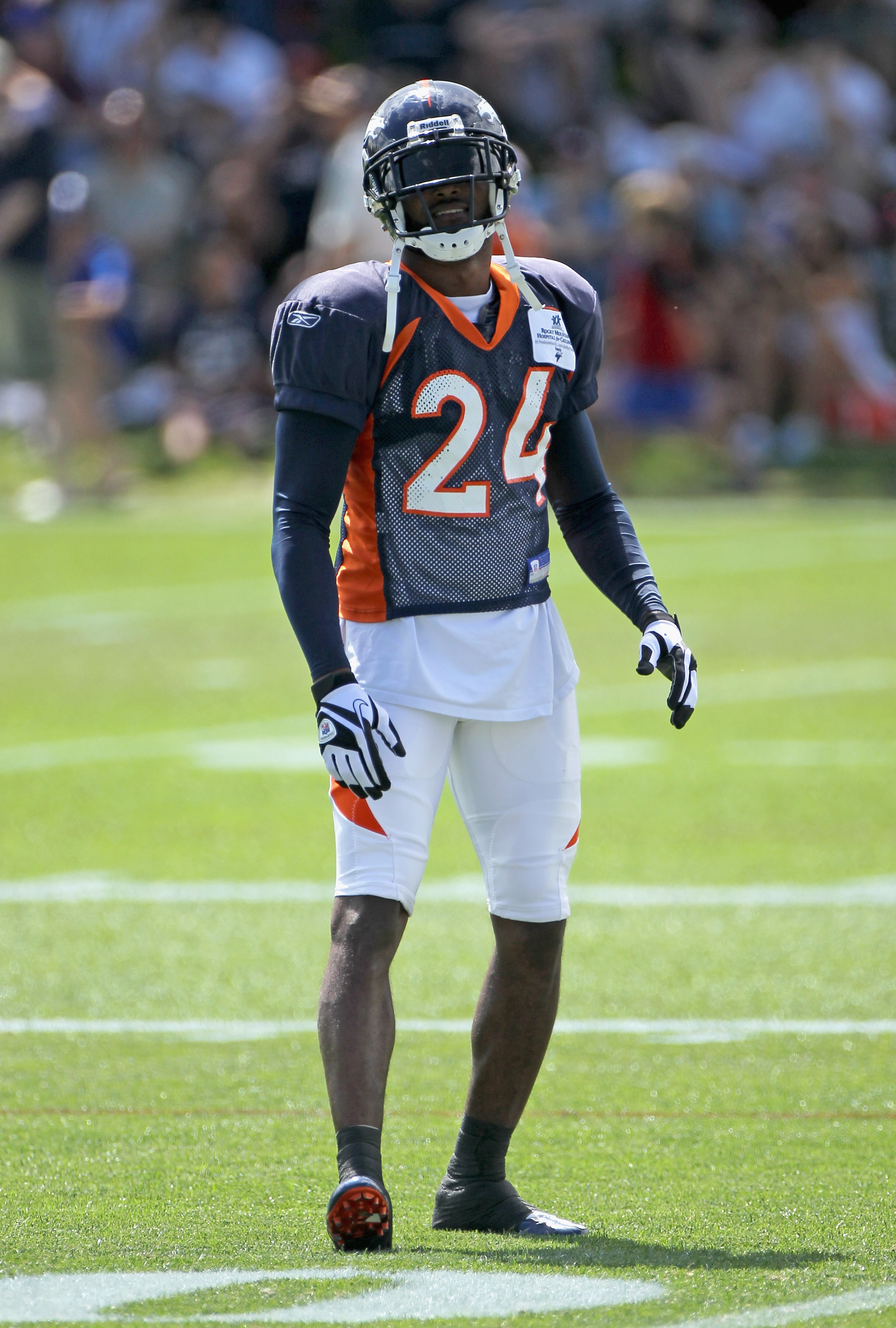 ENGLEWOOD, CO - AUGUST 05:  Cornerback Champ Bailey #24 of the Denver Bronocs takes part in practice during training camp at Dove Valley on August 5, 2010 in Englewood, Colorado.  (Photo by Doug Pensinger/Getty Images)