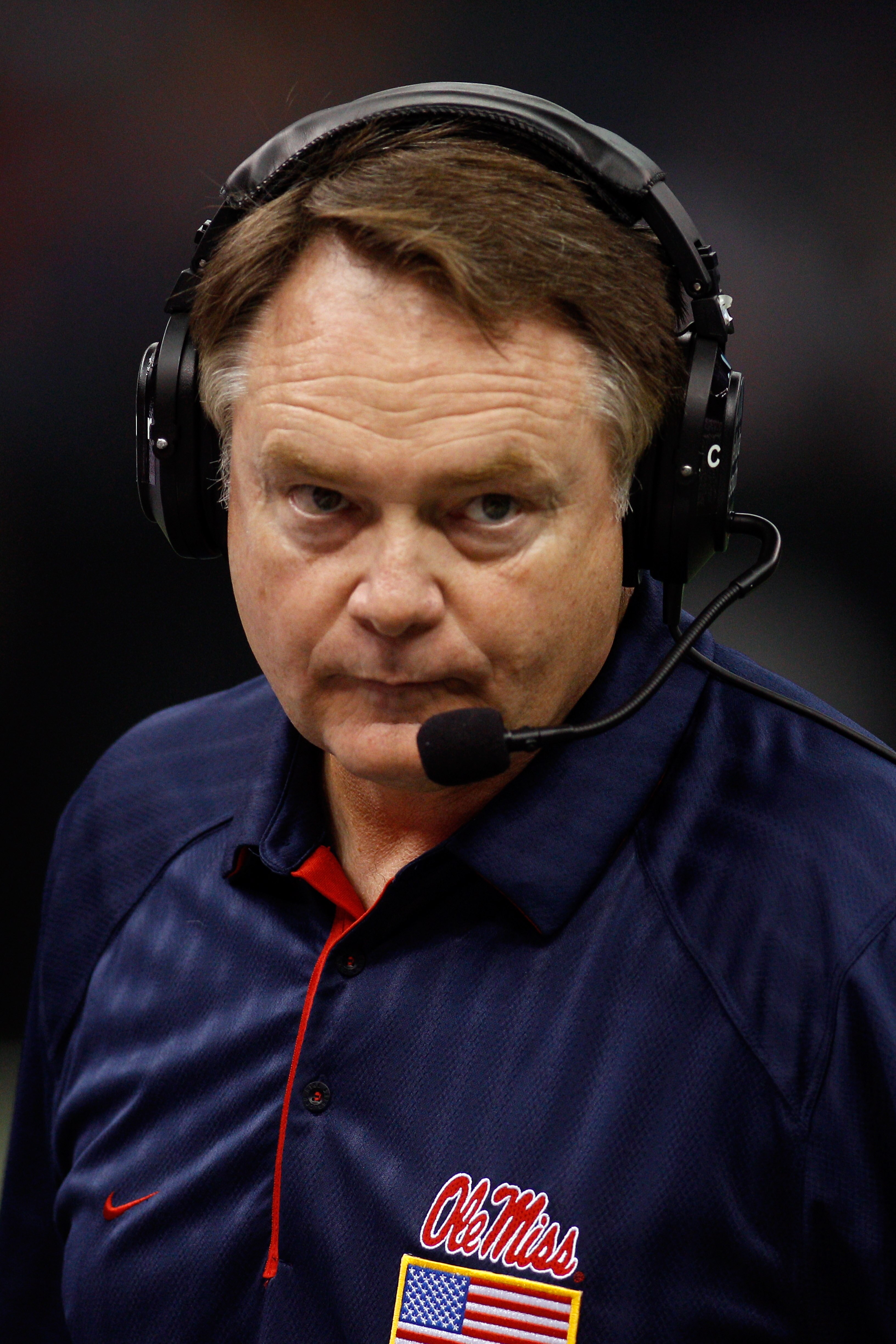 NEW ORLEANS - SEPTEMBER 11:  Head coach Houston Nutt of the Ole Miss Rebels watches a play from the sidelines during the game against the Tulane Green Wave at the Louisiana Superdome on September 11, 2010 in New Orleans, Louisiana.  (Photo by Chris Grayth