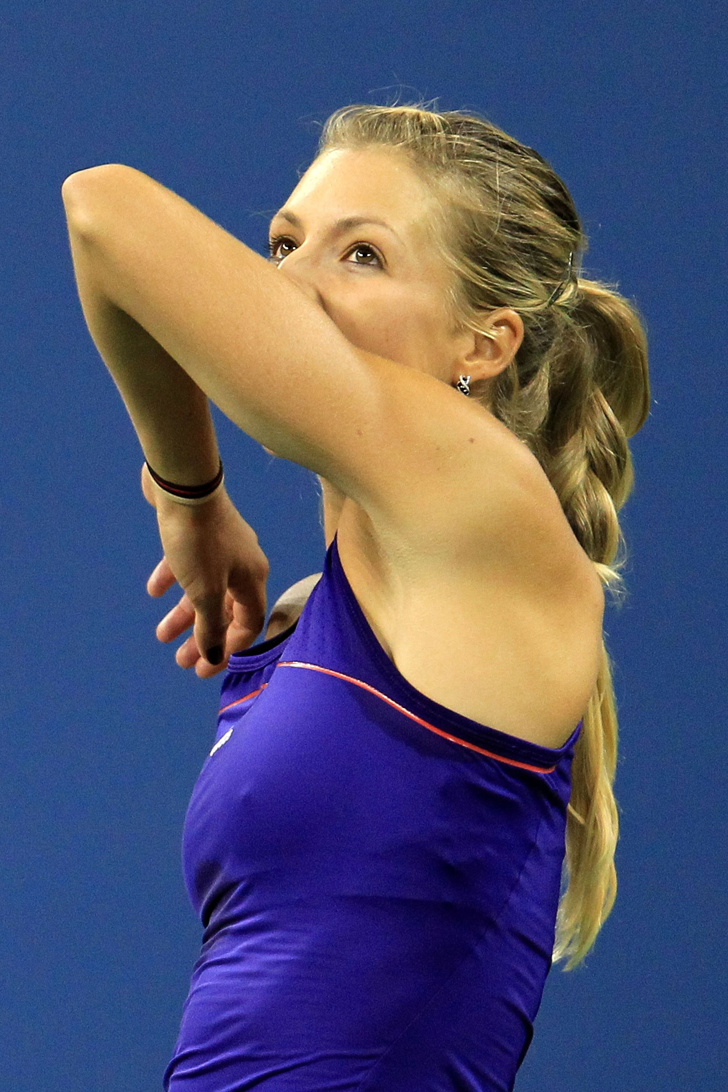 NEW YORK - SEPTEMBER 04:  Maria Kirilenko of Russia reacts after a point against Svetlana Kuznetsova of Russia during her women's singles match on day six of the 2010 U.S. Open at the USTA Billie Jean King National Tennis Center on September 4, 2010 in th
