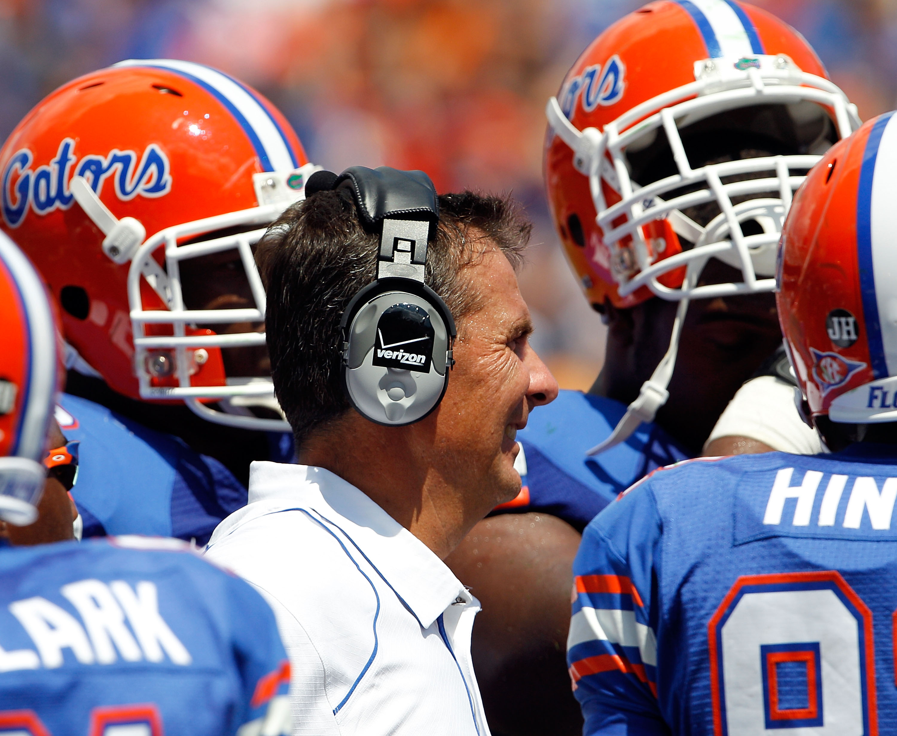 GAINESVILLE, FL - SEPTEMBER 11:  Head coach Urban Meyer of the Florida Gators watches the action during a game against the South Florida Bulls at Ben Hill Griffin Stadium on September 11, 2010 in Gainesville, Florida.  (Photo by Sam Greenwood/Getty Images