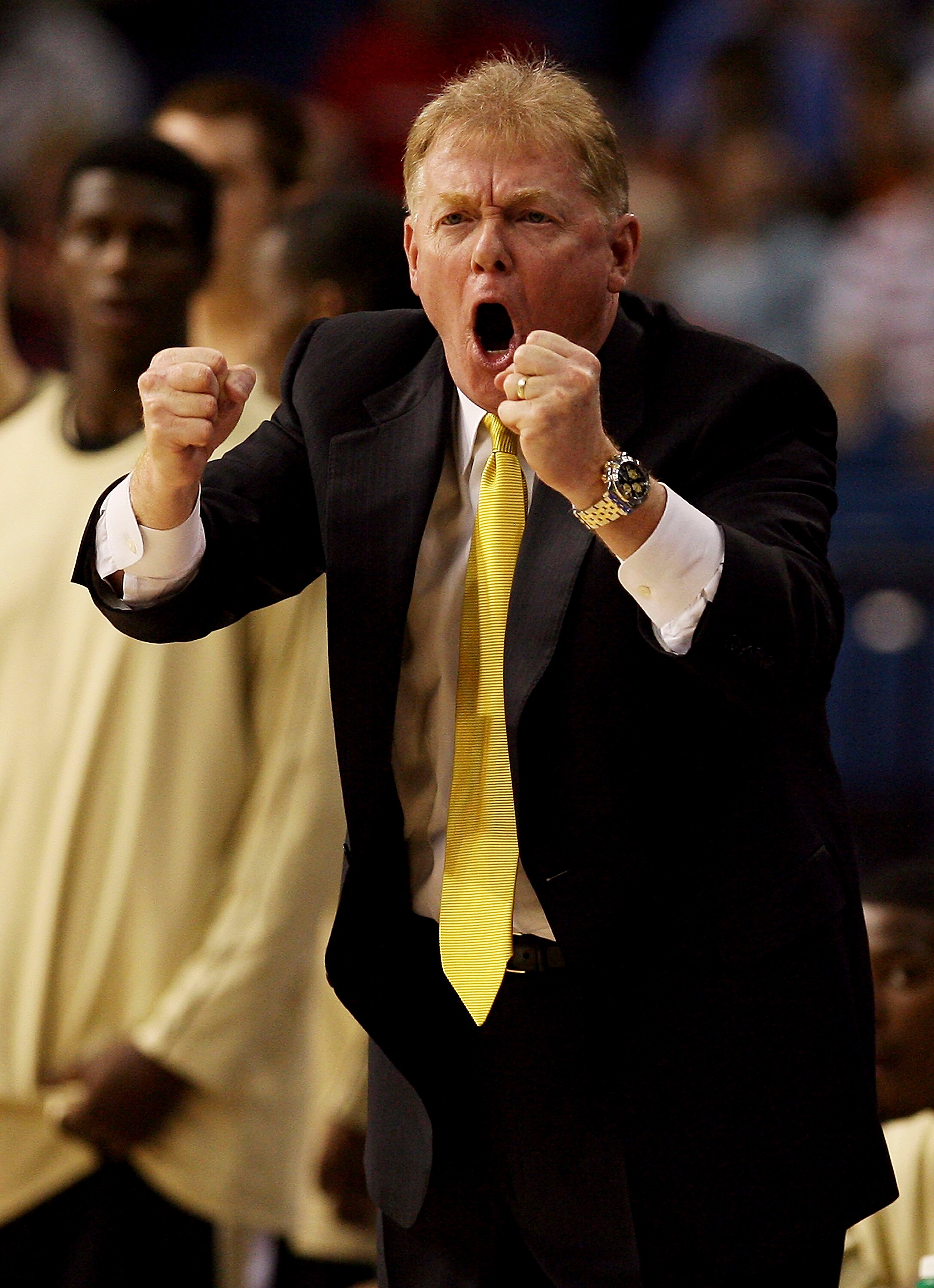 TAMPA, FL - MARCH 9:  Head coach Skip Prosser of the Wake Forest Demon Deacons screams toward his team against the Viginia Tech Hokies in the quarterfinals of the ACC Men's Basketball Tournament at the St. Pete Times Forum March 9, 2007 in Tampa, Florida.