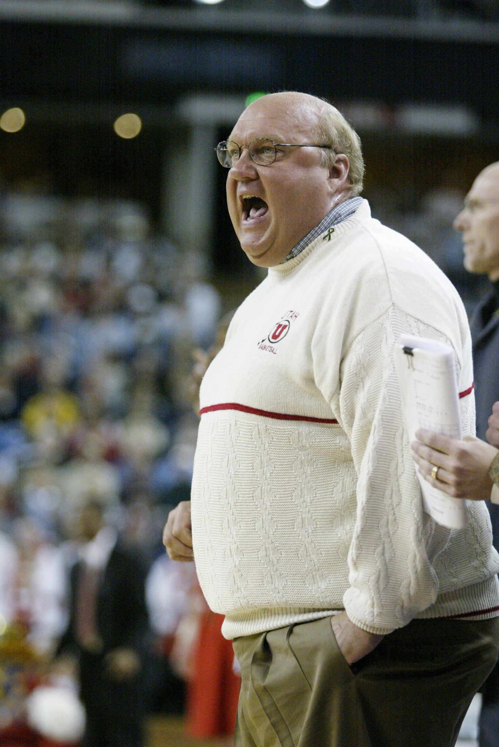 14 Mar 2002:  Head coach Rick Majerus of Utah observes the game against Indiana during the first round of the NCAA Basketball Championship at Arco Arena in Sacramento, California. Indiana defeated Utah 75-56. DIGITAL IMAGE Mandatory Credit: Jed Jacobsohn/