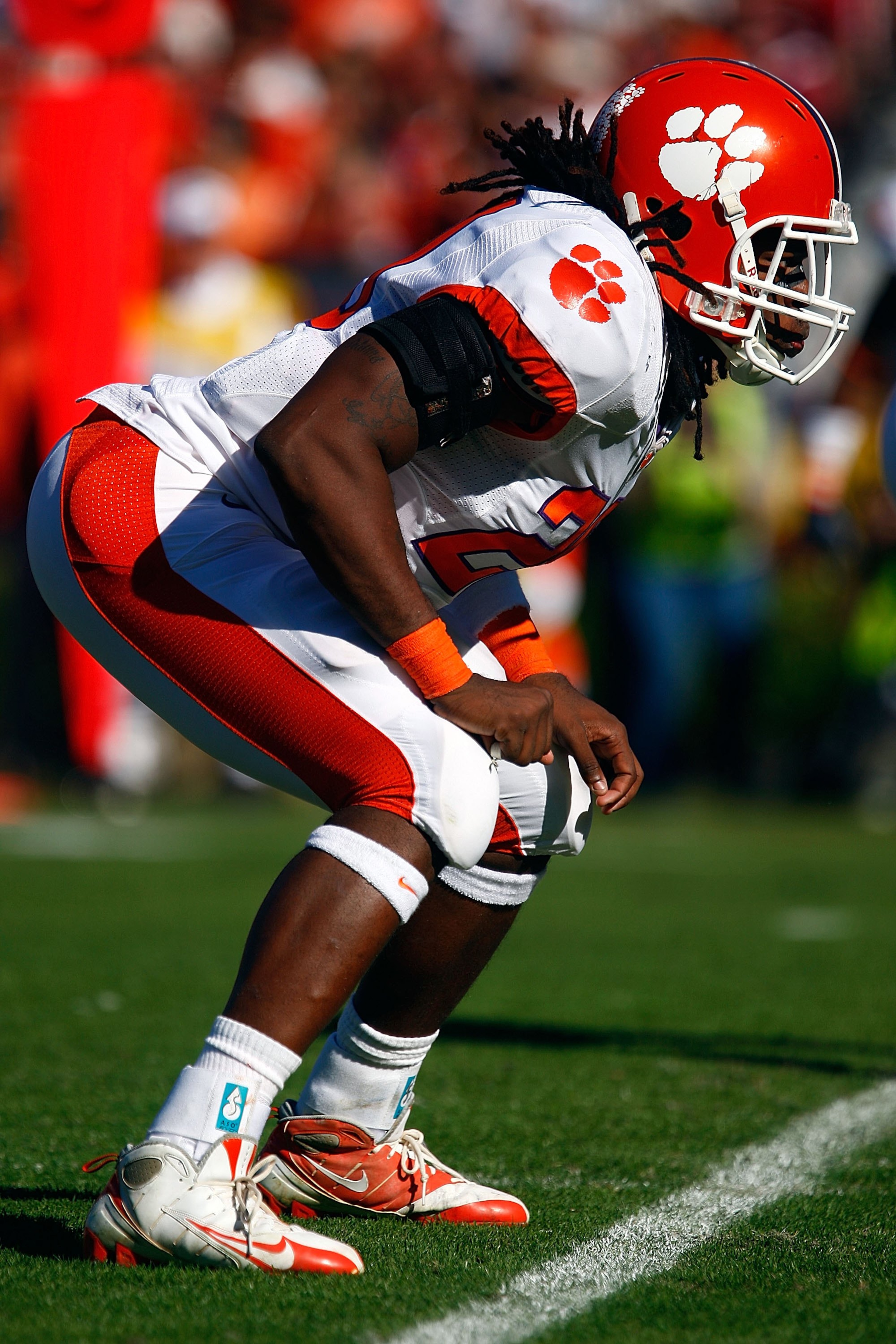 COLUMBIA, SC - NOVEMBER 28:  Brandon Maye #20 of the Clemson Tigers lines up on the field during the game against the South Carolina Gamecocks at Williams-Brice Stadium on November 28, 2009 in Columbia, South Carolina.  (Photo by Scott Halleran/Getty Imag