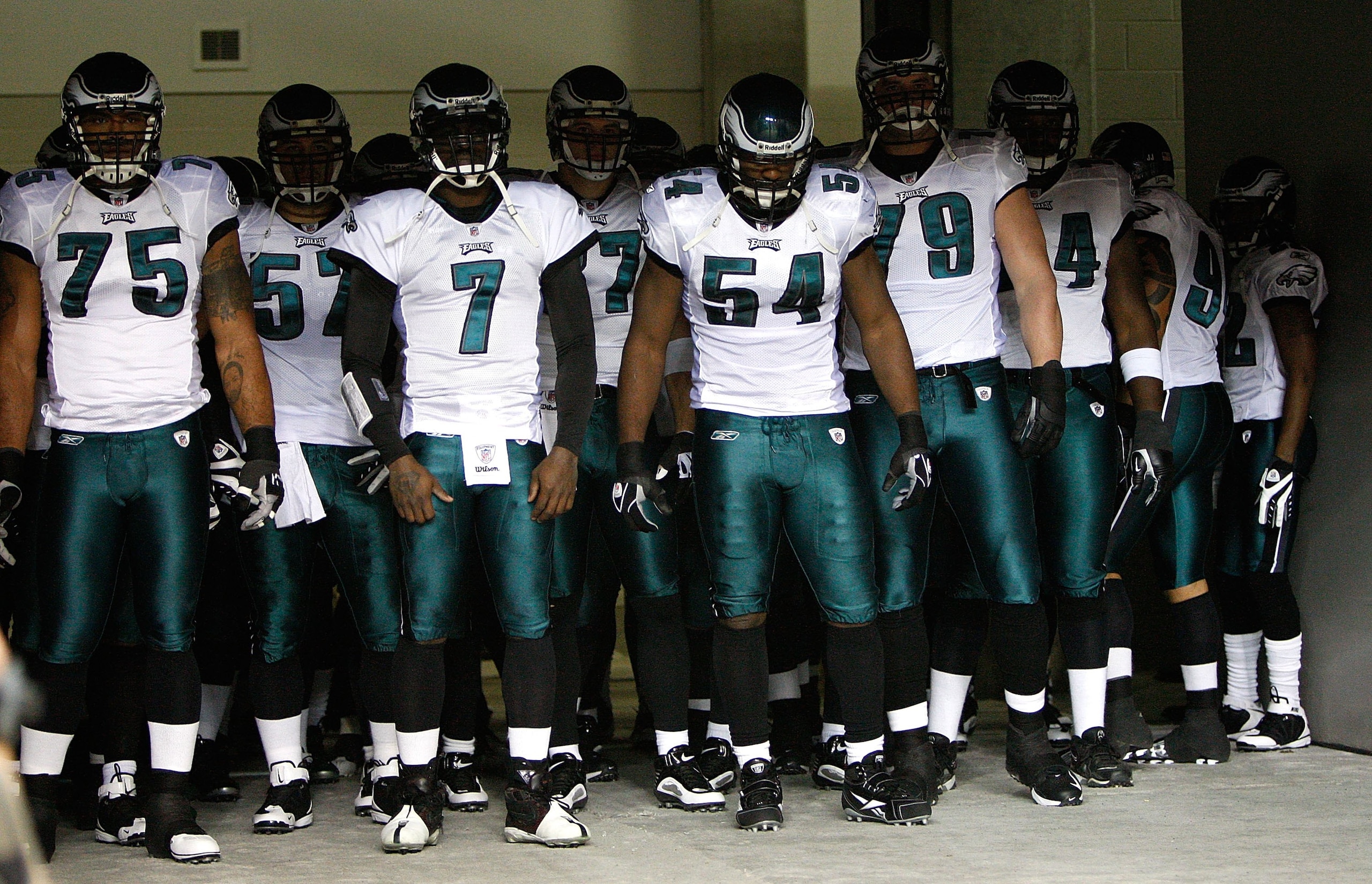 ATLANTA - DECEMBER 06:  Michael Vick #7 of the Philadelphia Eagles leads the team onto the field to face the Atlanta Falcons at Georgia Dome on December 6, 2009 in Atlanta, Georgia.  (Photo by Kevin C. Cox/Getty Images)