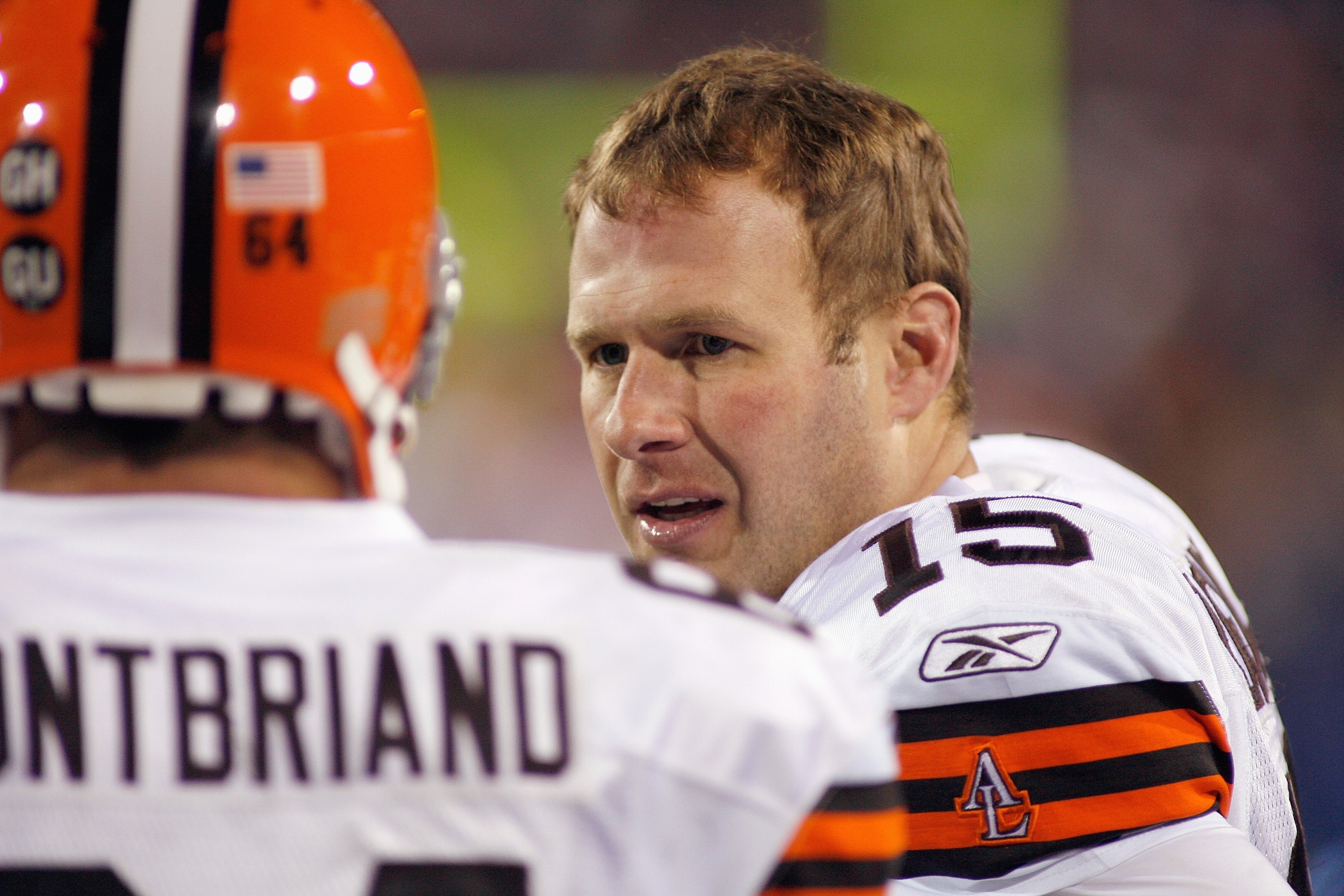 ORCHARD PARK - NOVEMBER 17:  Dave Zastudil #15 of the Cleveland Browns talks to Ryan Pontbriand #64 during the game against the Buffalo Bills at Ralph Wilson Stadium on November 17, 2008 in Orchard Park, New York. (Photo by: Rick Stewart/Getty Images)