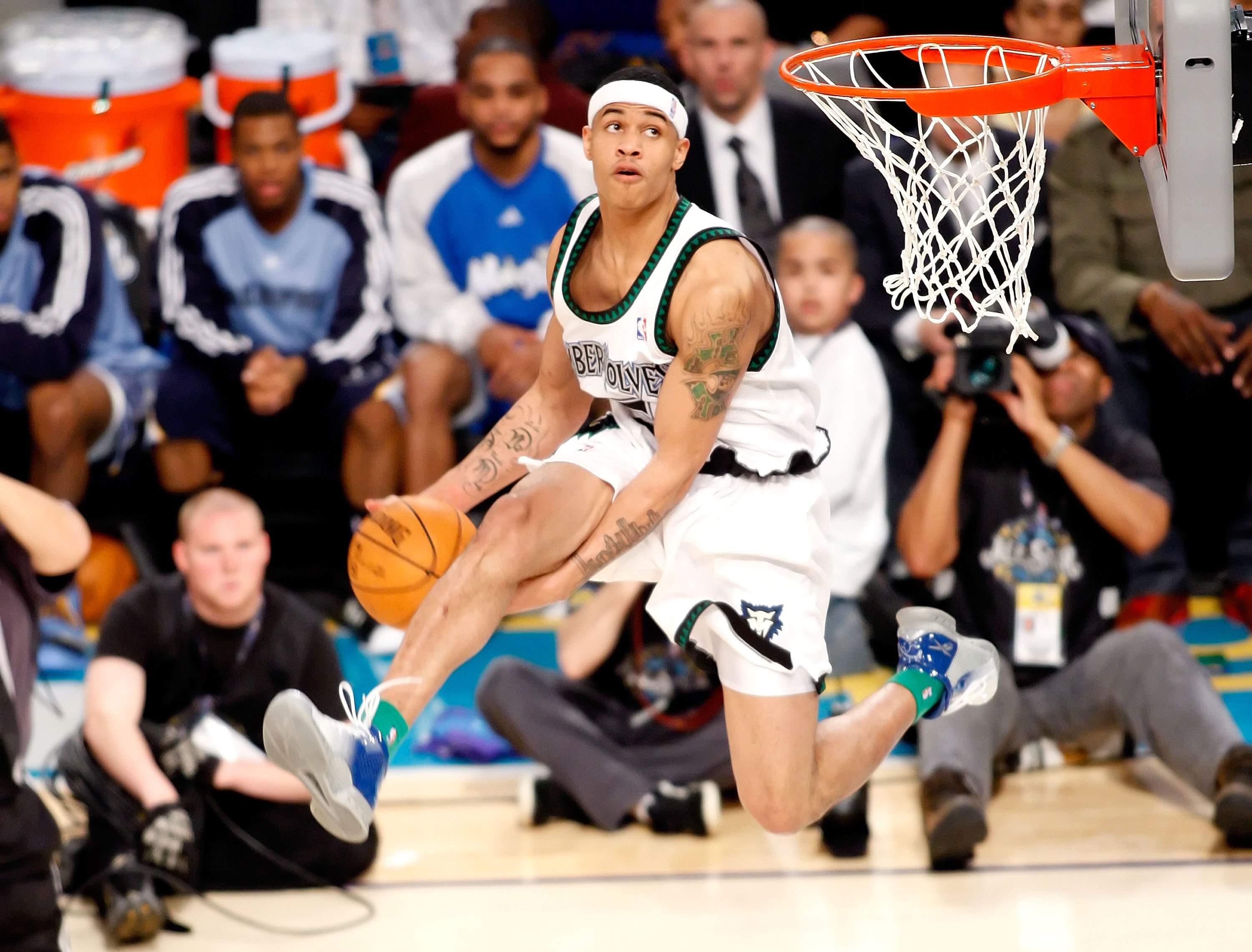 NEW ORLEANS - FEBRUARY 16:  Gerald Green of the Minnesota Timberwolves completes a dunk in the Sprite Slam Dunk Contest, part of 2008 NBA All-Star Weekend at the New Orleans Arena on February 16, 2008 in New Orleans, Louisiana.  NOTE TO USER: User express