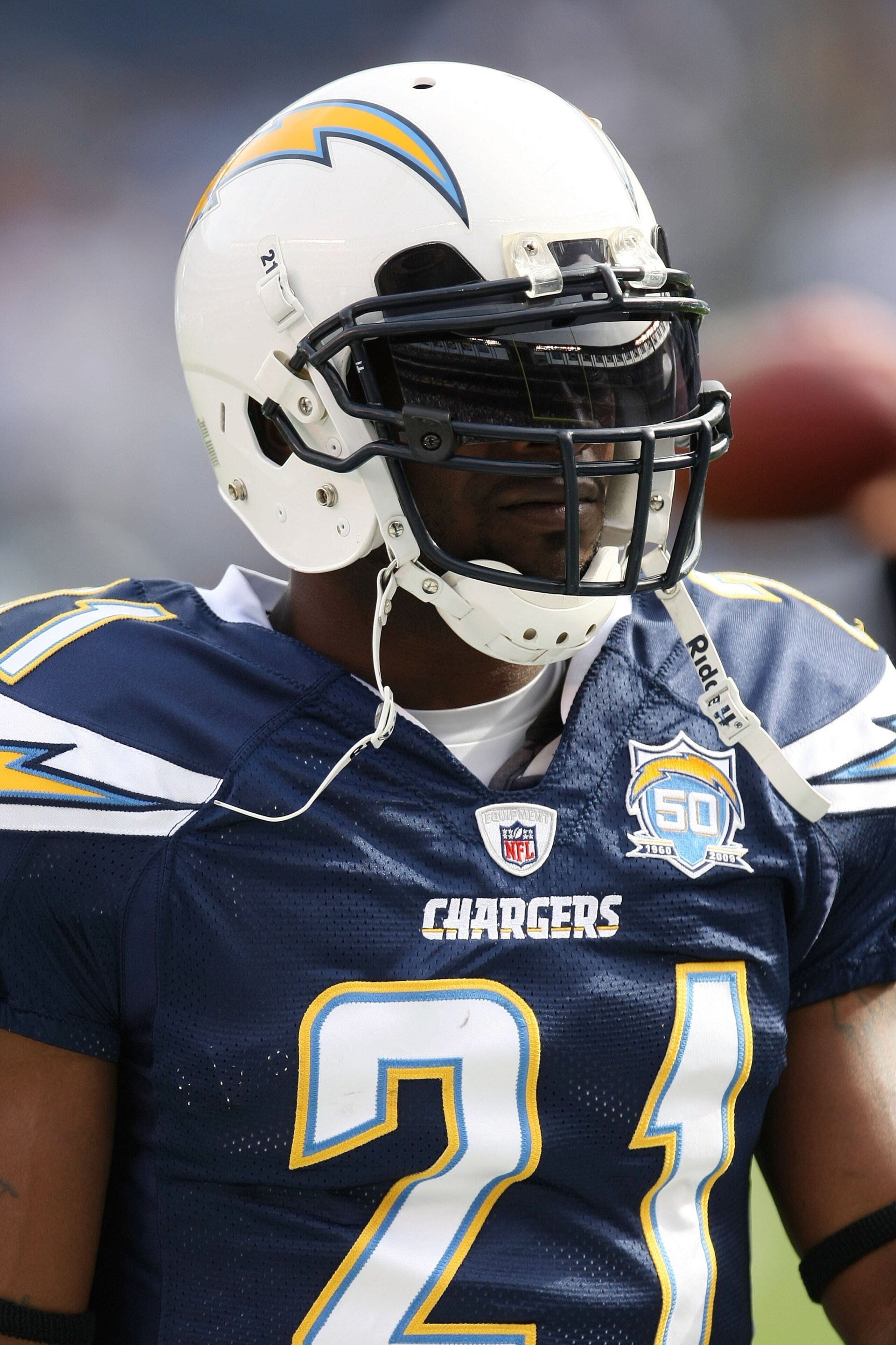 SAN DIEGO - JANUARY 17:  Running back LaDainian Tomlinson #21 of the San Diego Chargers stands on the field during the AFC Divisional Playoff Game against the New York Jets at Qualcomm Stadium on January 17, 2010 in San Diego, California.  (Photo by Steph