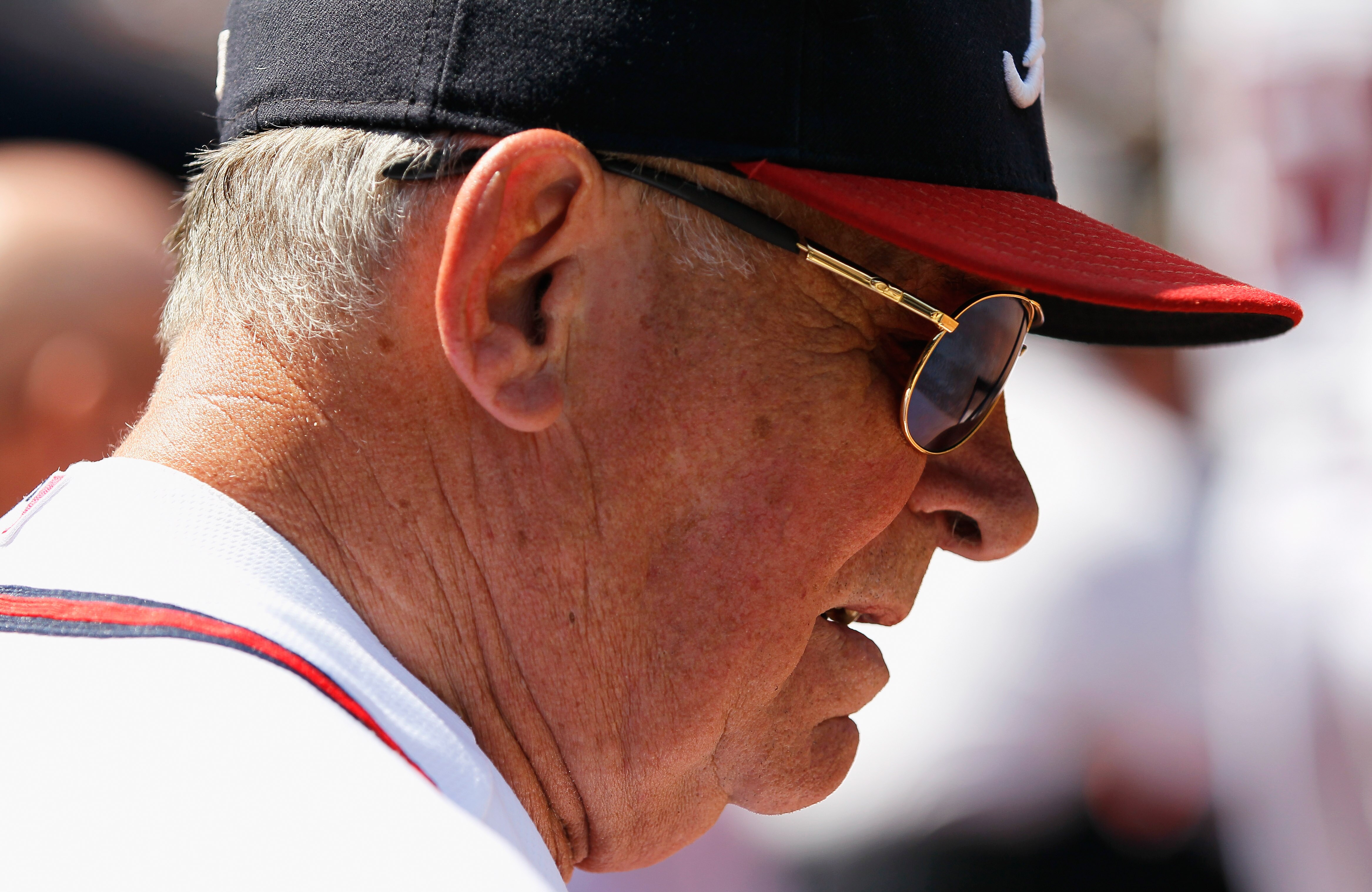 ATLANTA - SEPTEMBER 15:  Manager Bobby Cox #6 of the Atlanta Braves looks on against the Washington Nationals at Turner Field on September 15, 2010 in Atlanta, Georgia.  (Photo by Kevin C. Cox/Getty Images)