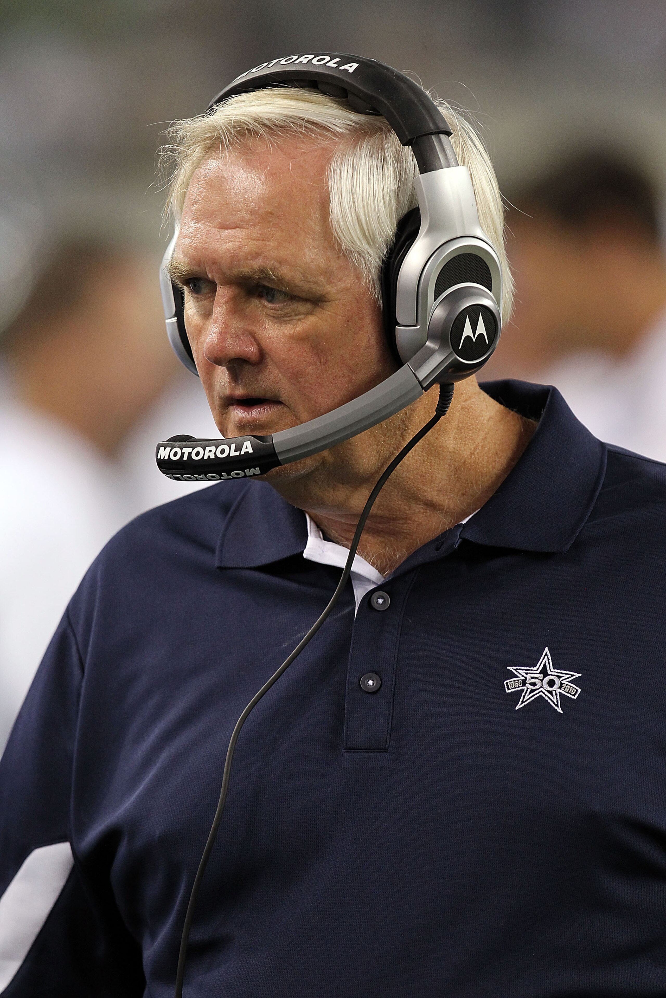 ARLINGTON, TX - SEPTEMBER 02:  Head coach Wade Phillips of the Dallas Cowboys on the sidelines during a preseason game against the Miami Dolphins at Cowboys Stadium on September 2, 2010 in Arlington, Texas.  (Photo by Ronald Martinez/Getty Images)