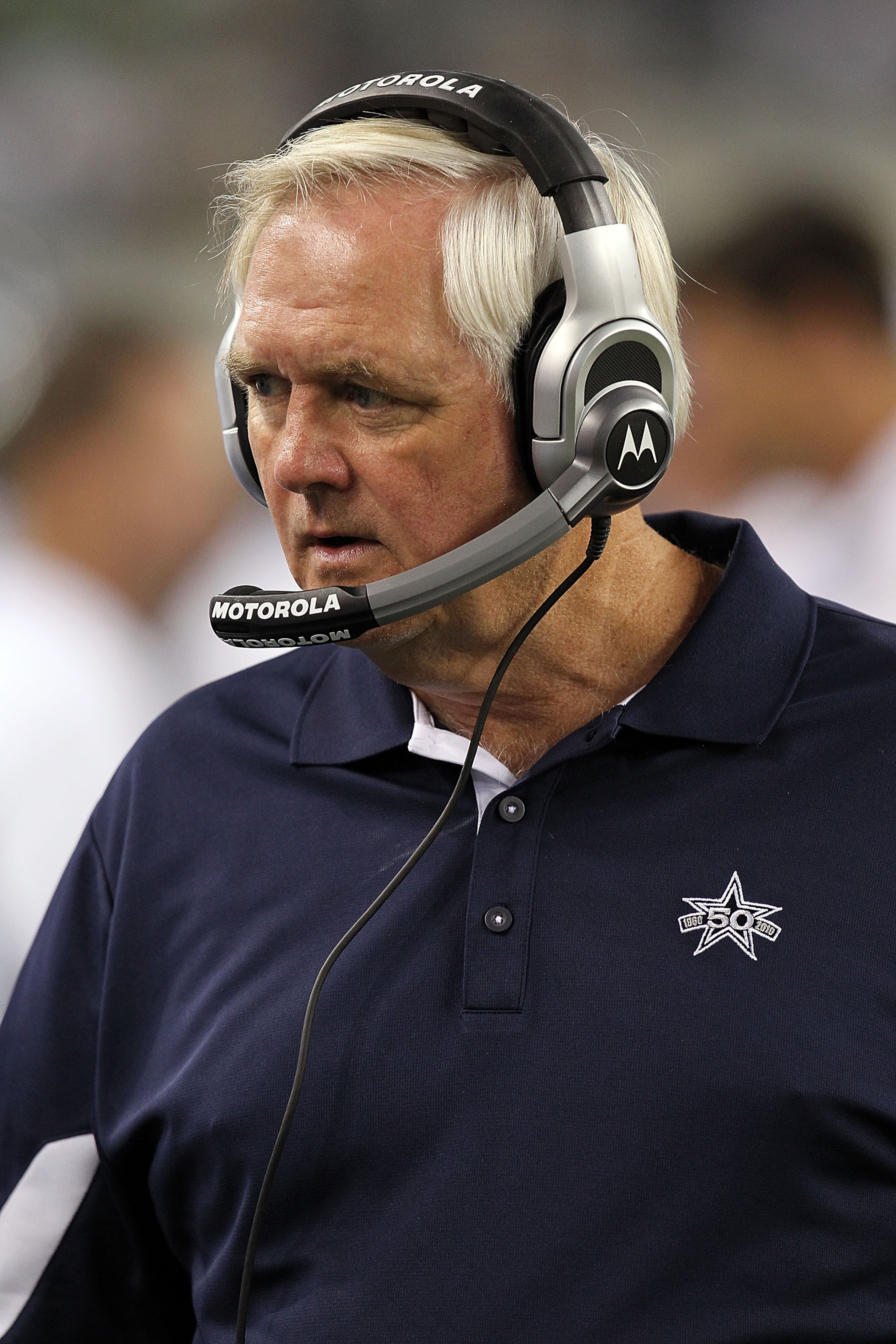 ARLINGTON, TX - SEPTEMBER 02:  Head coach Wade Phillips of the Dallas Cowboys on the sidelines during a preseason game against the Miami Dolphins at Cowboys Stadium on September 2, 2010 in Arlington, Texas.  (Photo by Ronald Martinez/Getty Images)
