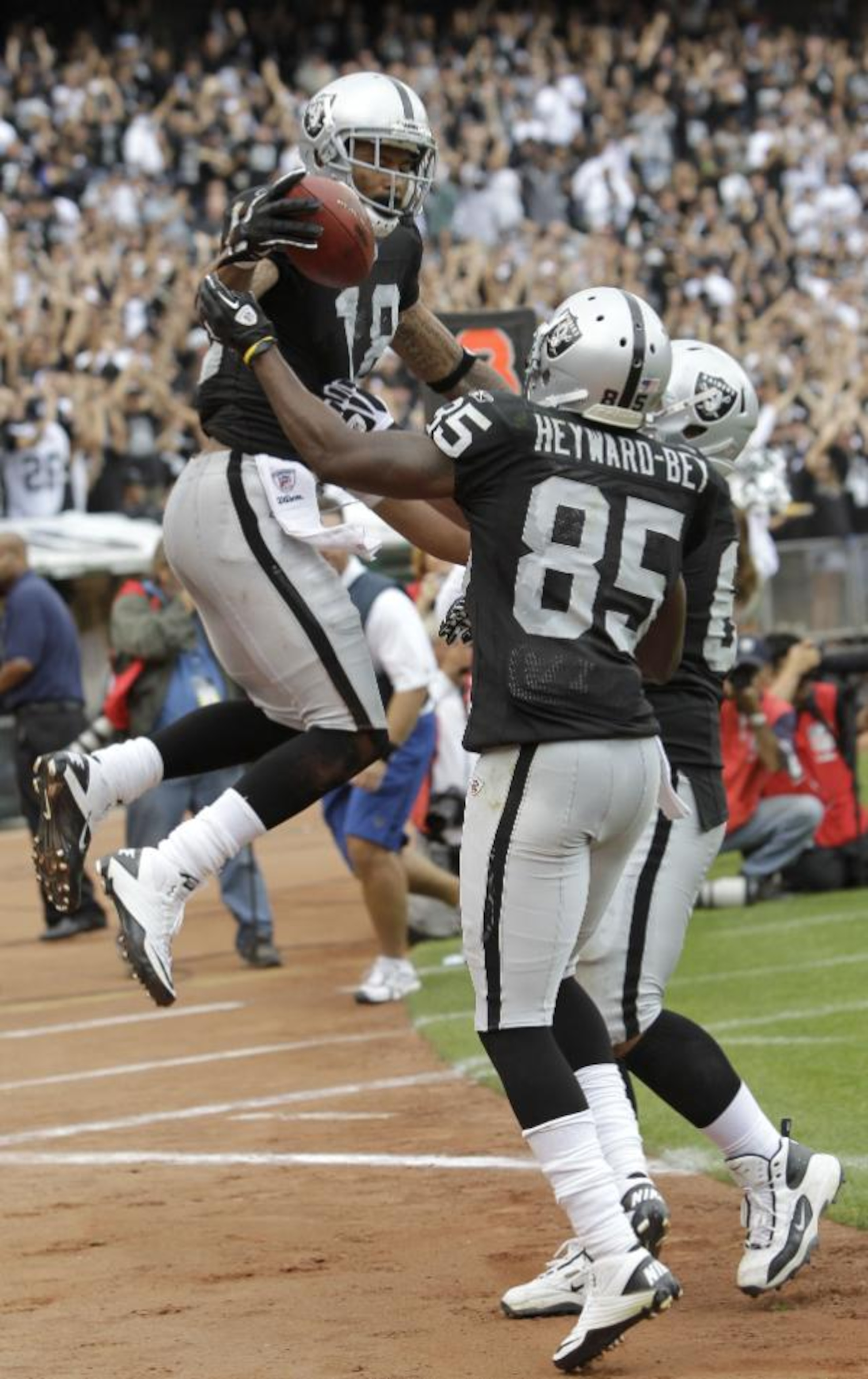 Louis Murphy celebrates the Raiders' only touchdown.