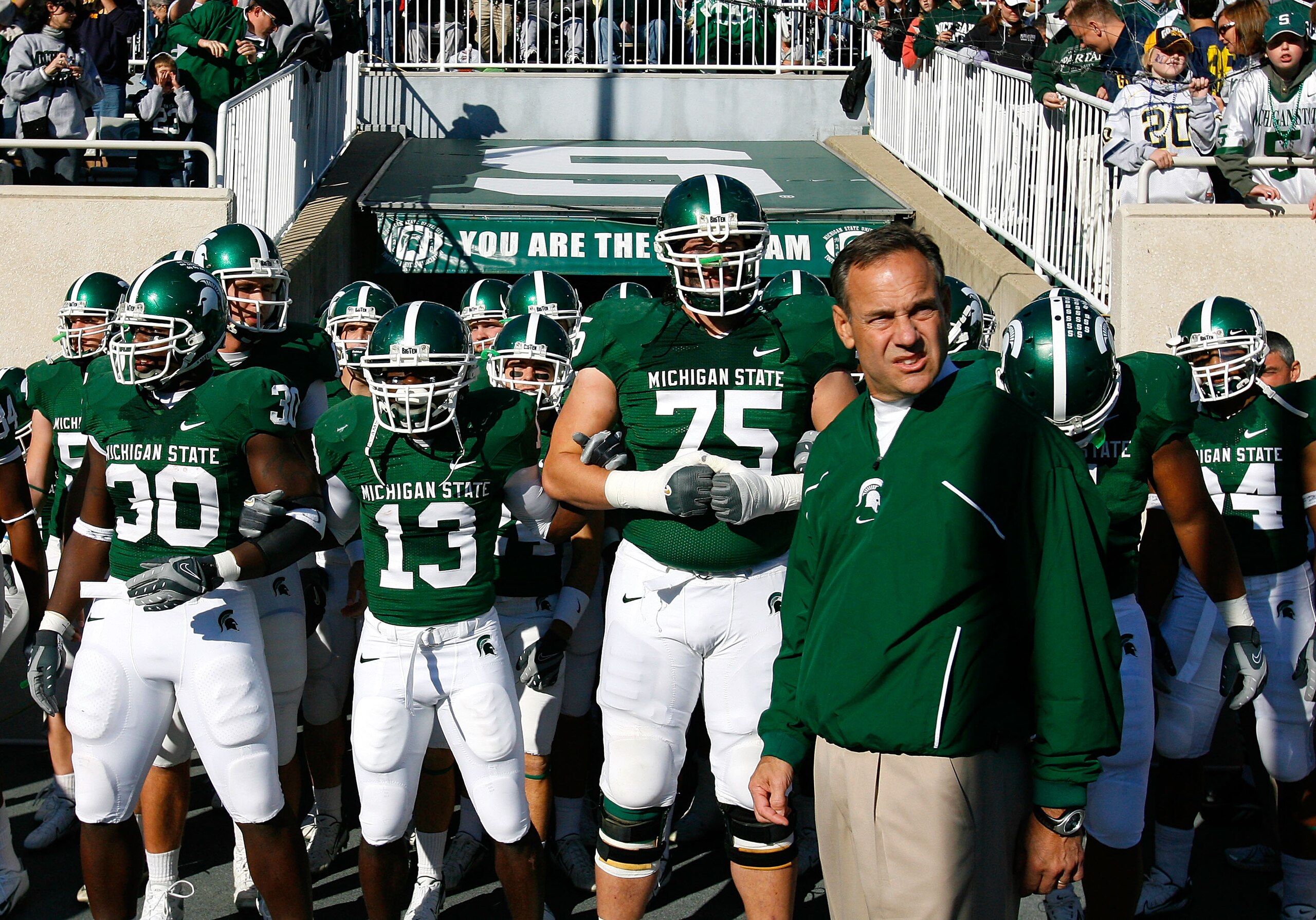 EAST LANSING, MI - NOVEMBER 03:  Head coach Mark Dantonio
of the Michigan State Spartans prepares to lead his team into the 100th meeting against the Michigan Wolverines at Spartan Stadium November 3, 2007 in East Lansing, Michigan.  (Photo by Kevin C. Co