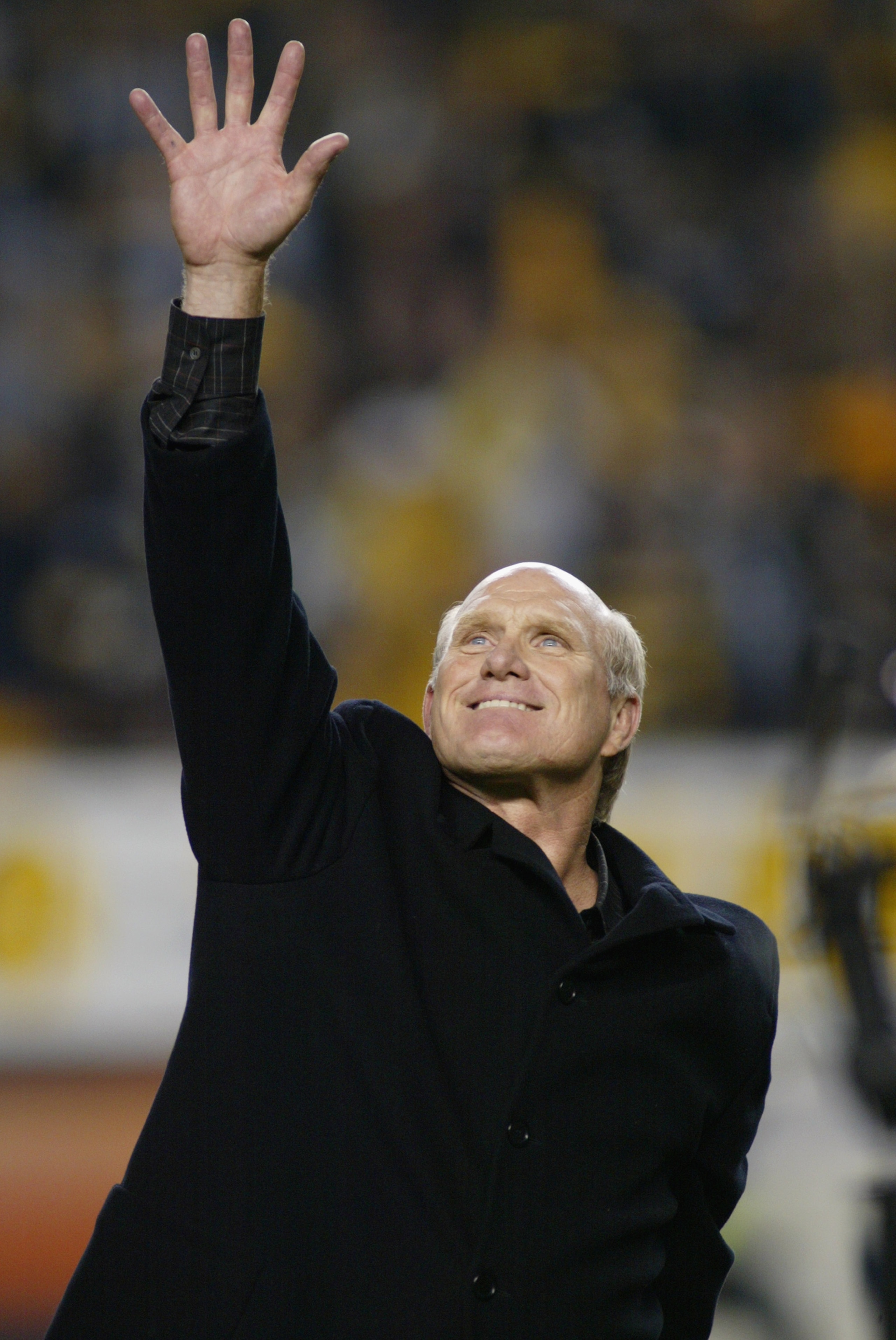 PITTSBURGH, PA - OCTOBER 21: Former Steeler quarterback Terry Bradshaw acknowledges the fans during a halftime Welcome Home ceremony during the Monday Night NFL game between the Pittsburgh Steelers and the Indianapolis Colts at Heinz Field in Pittsburgh, PITTSBURGH, PA - OCTOBER 21: Former Steeler quarterback Terry Bradshaw acknowledges the fans during a halftime Welcome Home ceremony during the Monday Night NFL game between the Pittsburgh Steelers and the Indianapolis Colts at Heinz Field in Pittsburgh,