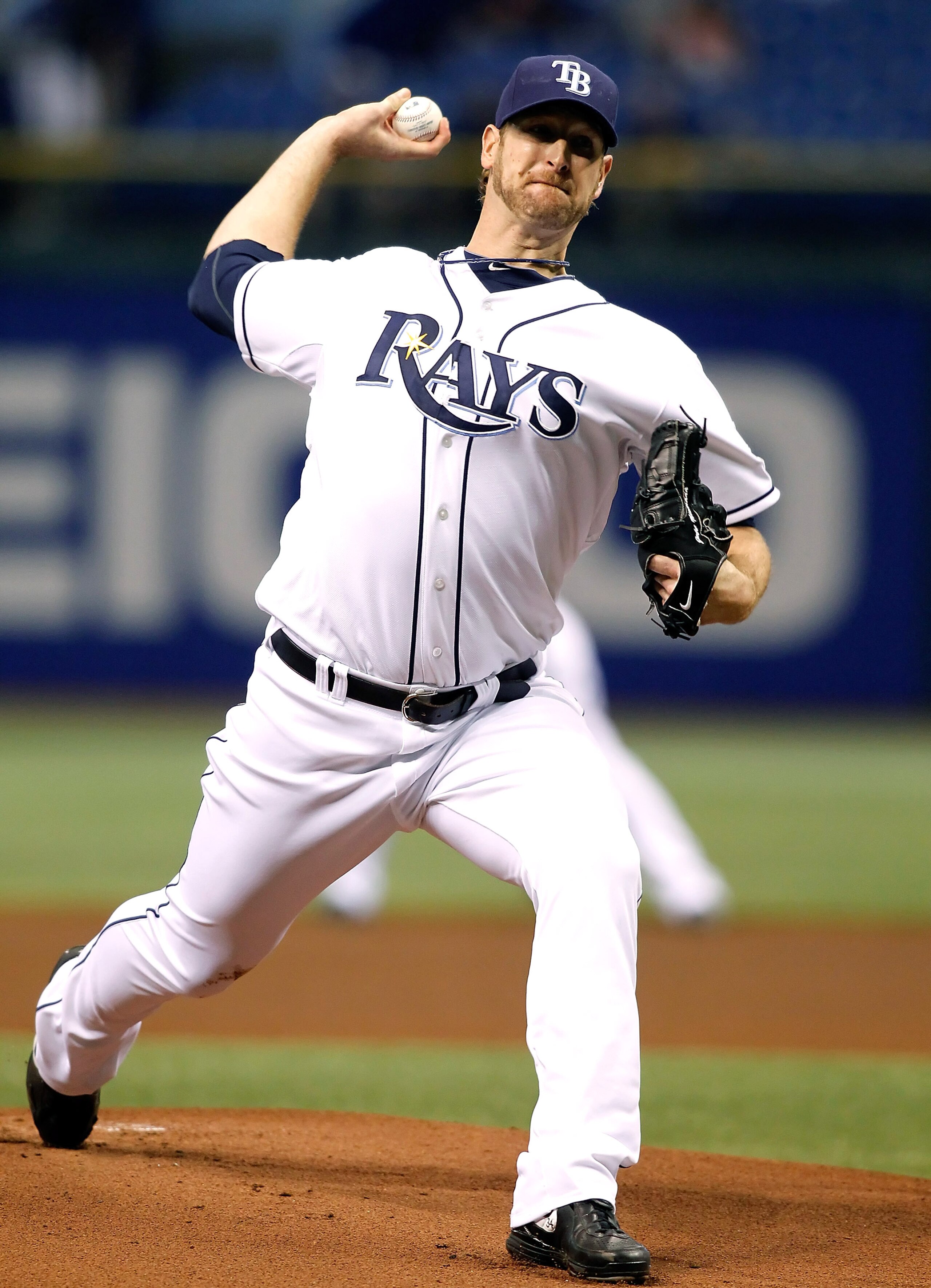 ST PETERSBURG, FL - AUGUST 31:  Pitcher Jeff Niemann #34 of the Tampa Bay Rays pitches against the Toronto Blue Jays during the game at Tropicana Field on August 31, 2010 in St. Petersburg, Florida.  (Photo by J. Meric/Getty Images)