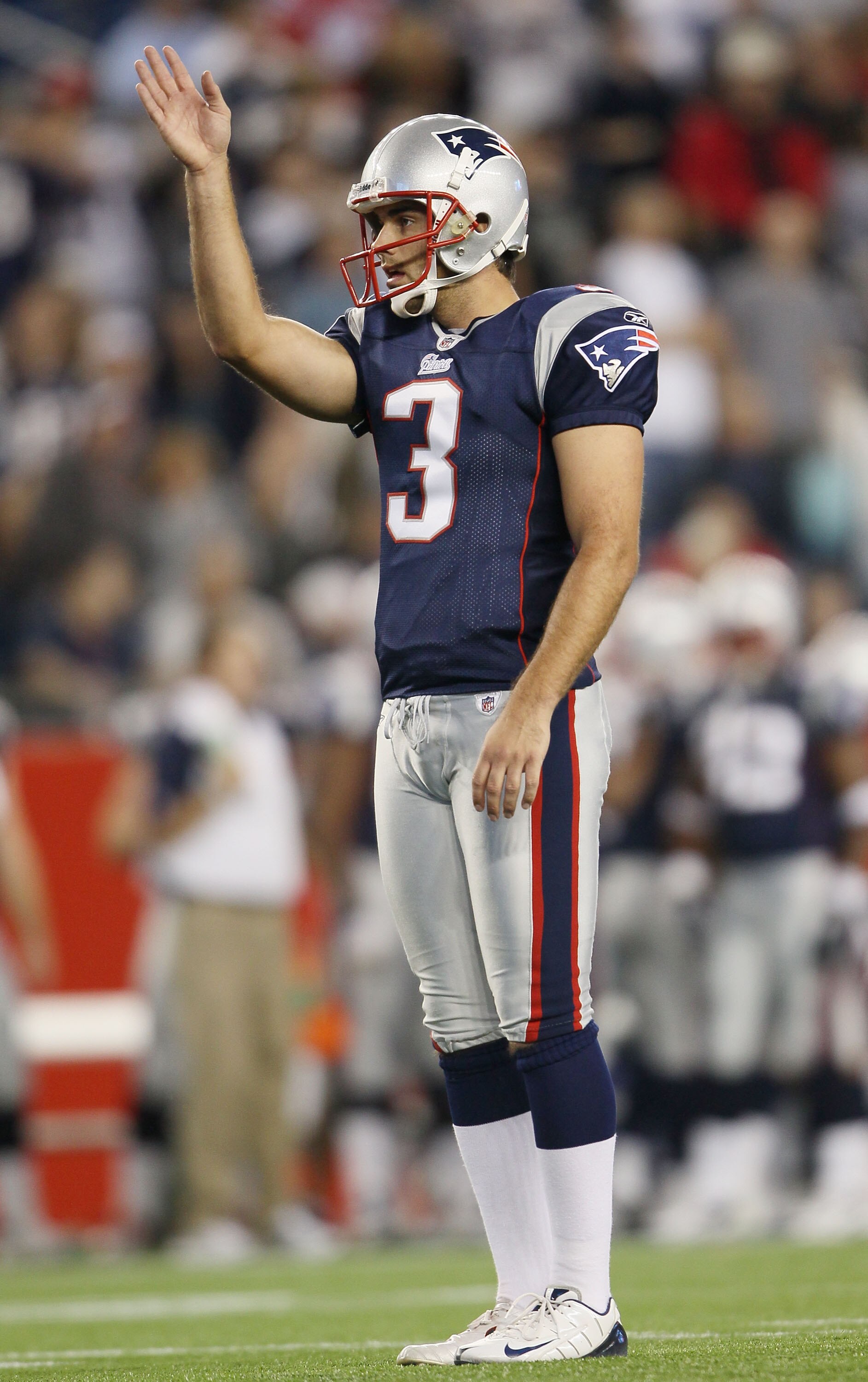 FOXBORO, MA - AUGUST 26:  Stephen Gostkowski #3 of the New England Patriots lines up the extra point in the second half against the St. Louis Rams on August 26, 2010 at Gillette Stadium in Foxboro, Massachusetts. The Rams defeated the Patriots 36-35.  (Ph