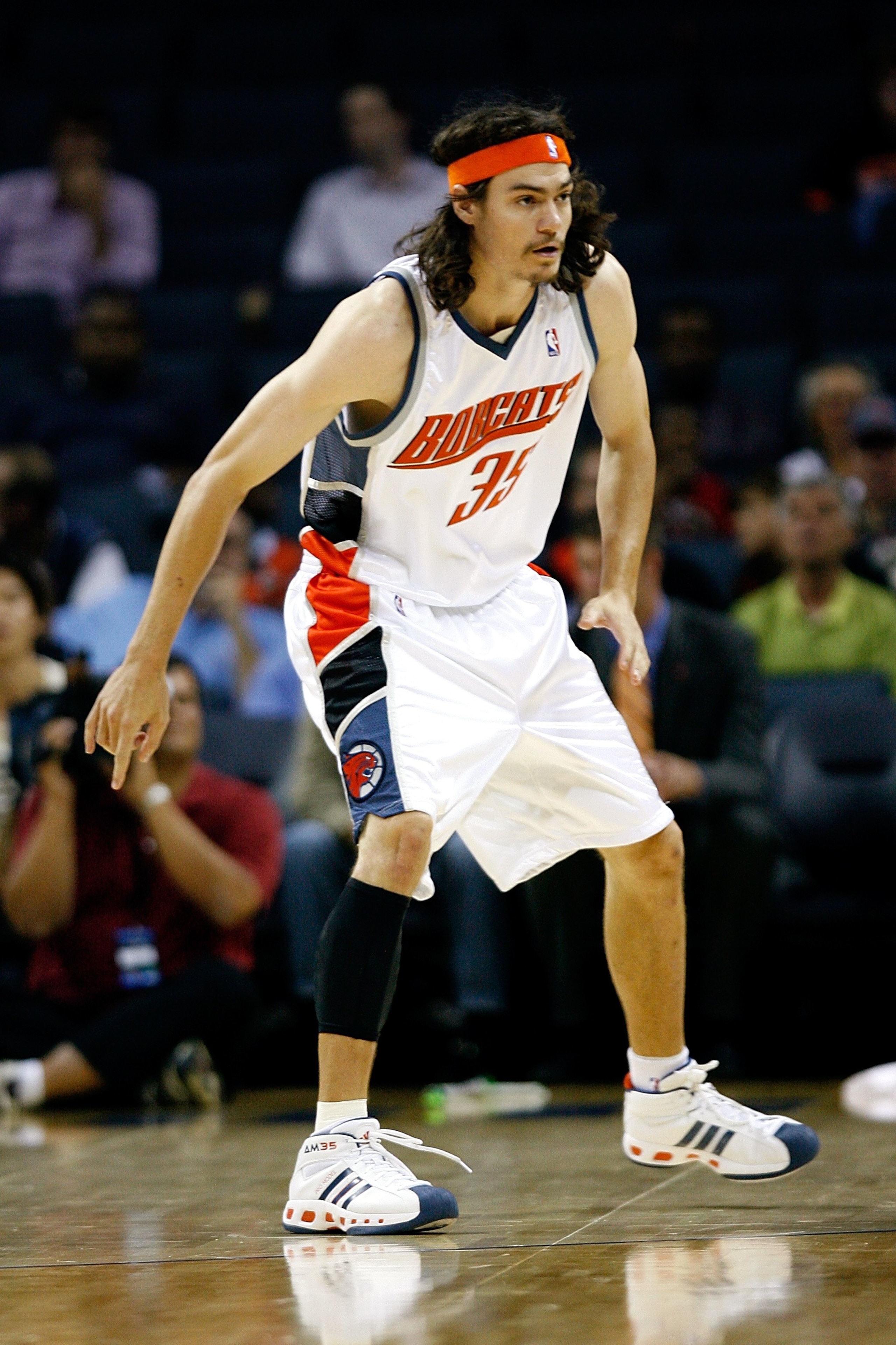 CHARLOTTE, NC - OCTOBER 15:   Adam Morrison #35 of the Charlotte Bobcats waits on defense during the game against the New Jersey Nets at Charlotte Bobcats Arena on October 15, 2007 in Charlotte, North Carolina.  The Bobcats won 96-86.  NOTE TO USER: User