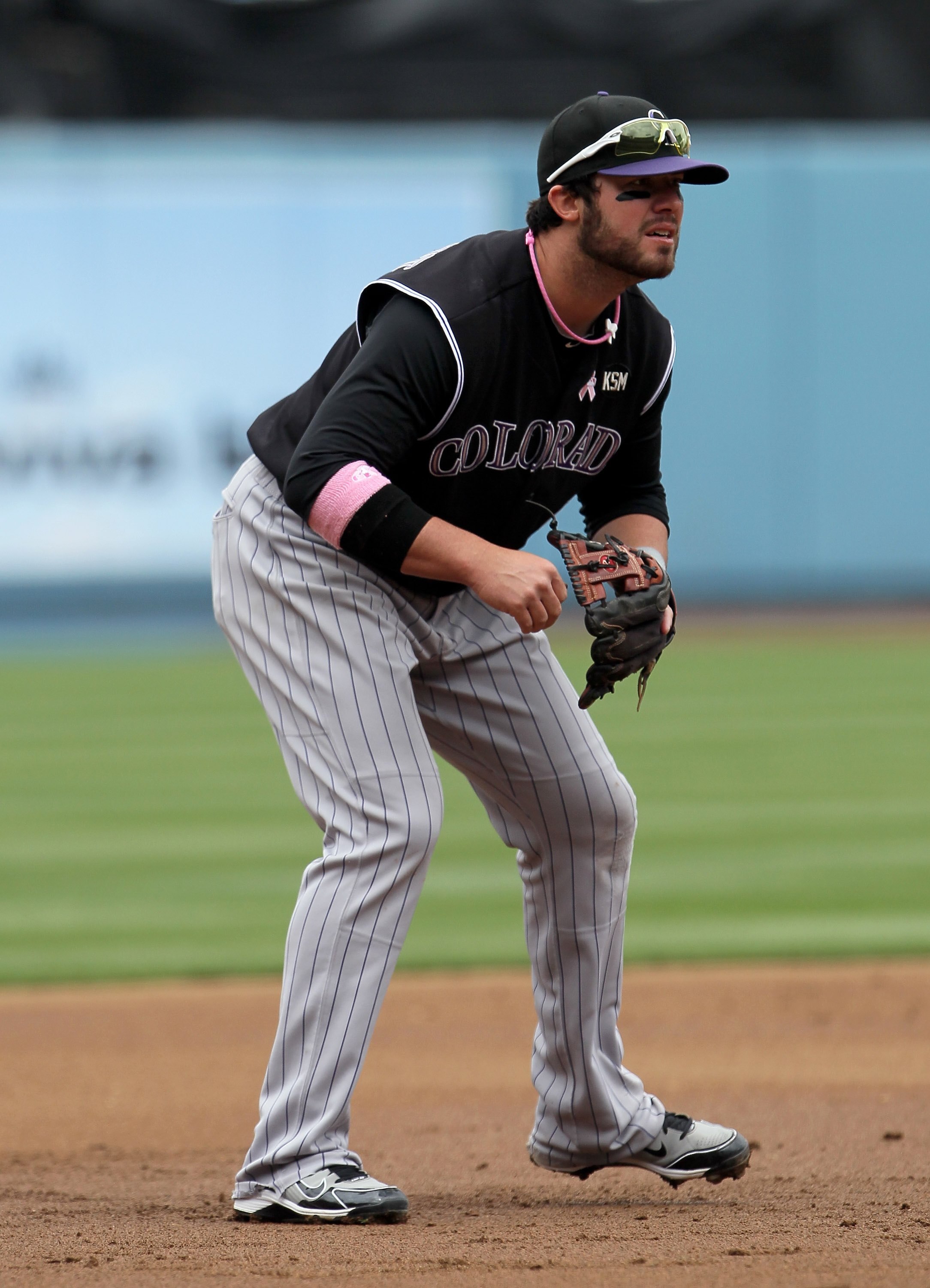LOS ANGELES, CA - MAY 09:  Ian Stewart #9 of the Colorado Rockies plays against the Los Angeles Dodgers at Dodger Stadium on May 9, 2010 in Los Angeles, California.  (Photo by Jeff Gross/Getty Images)
