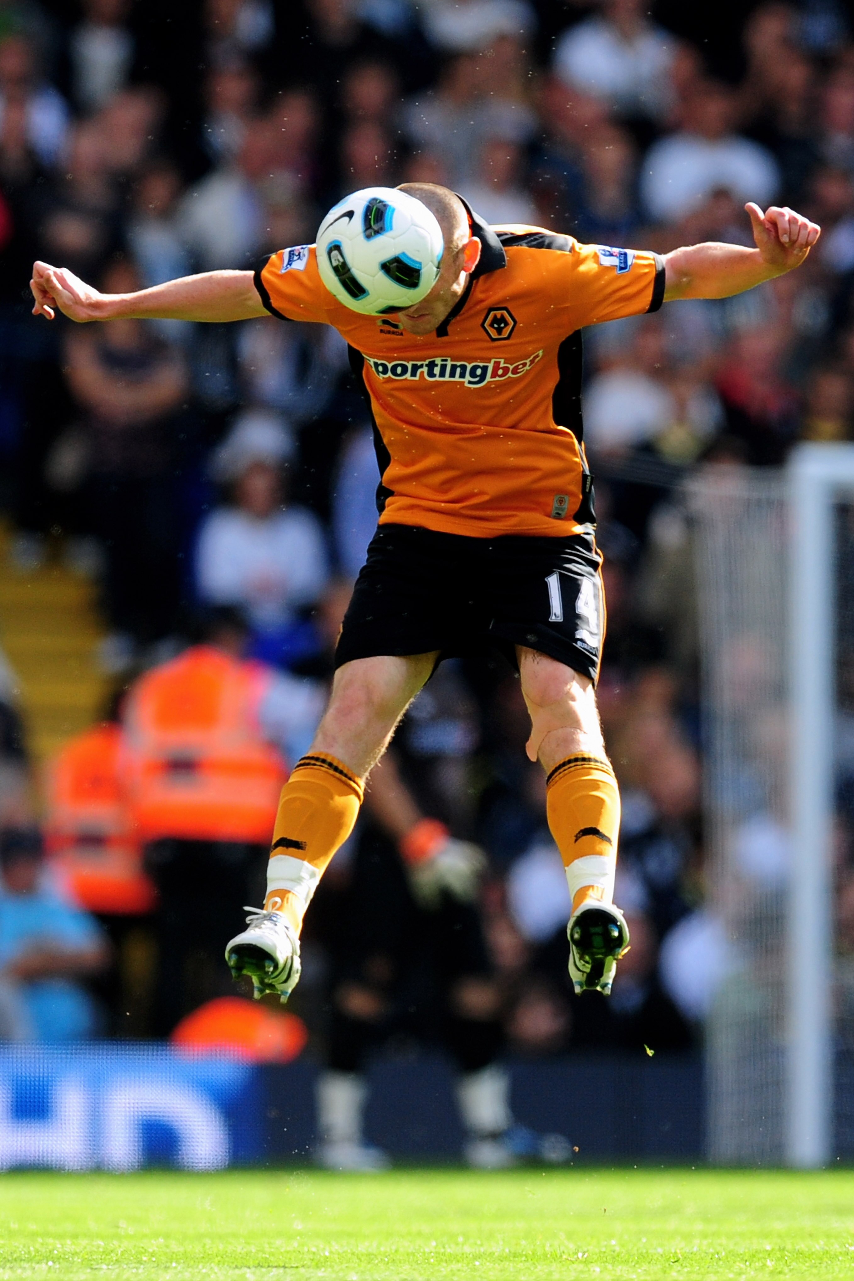 LONDON, ENGLAND - SEPTEMBER 18:  David Jones of Wolves heads the ball during the Barclays Premier League match between Tottenham Hotspur and Wolverhampton Wanderers at White Hart Lane on September 18, 2010 in London, England.  (Photo by Mike Hewitt/Getty