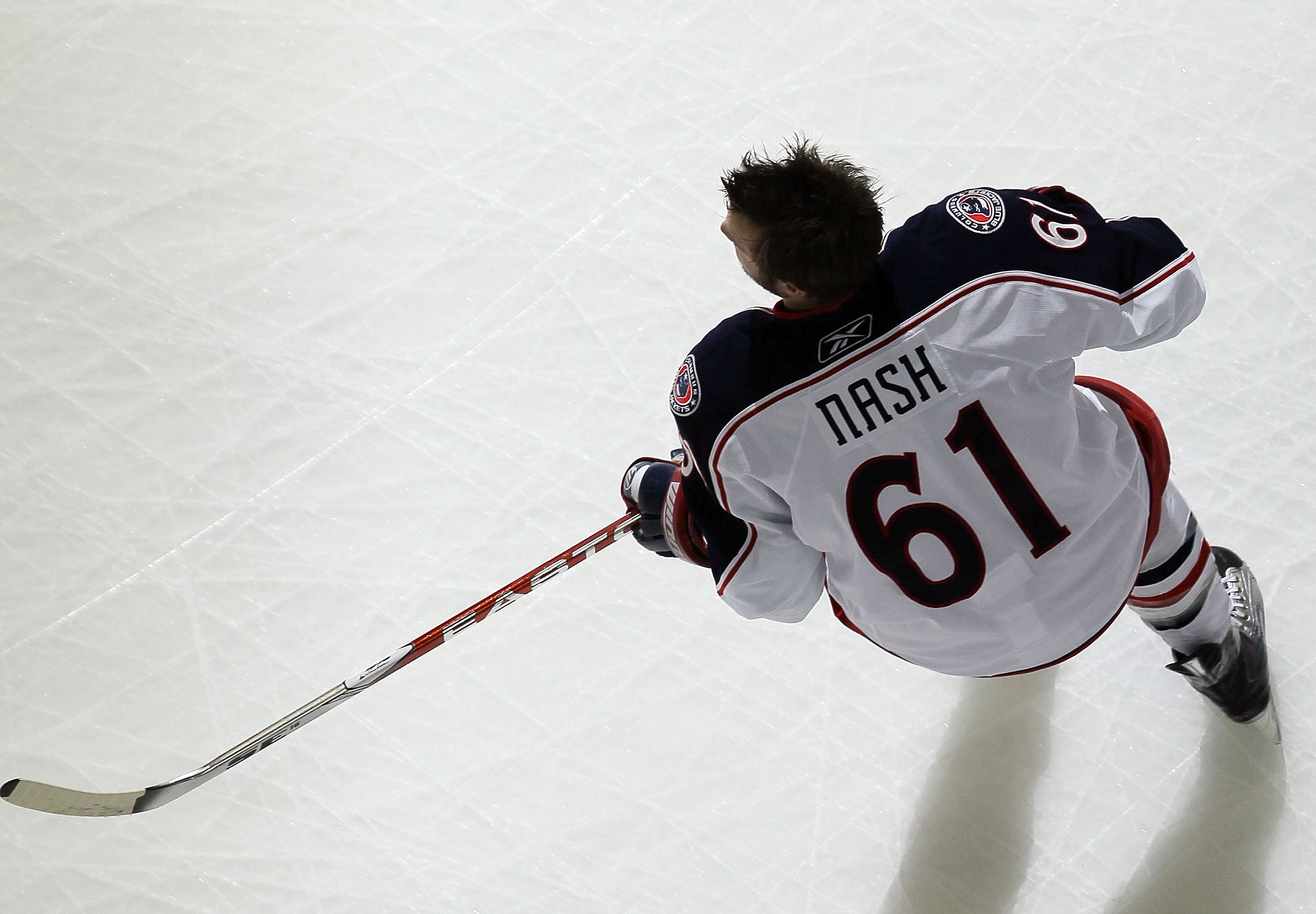 NEWARK, NJ - MARCH 23:  Rick Nash #61 of the Columbus Blue Jackets warms up before playing against the New Jersey Devils at the Prudential Center on March 23, 2010 in Newark, New Jersey.  (Photo by Jim McIsaac/Getty Images)