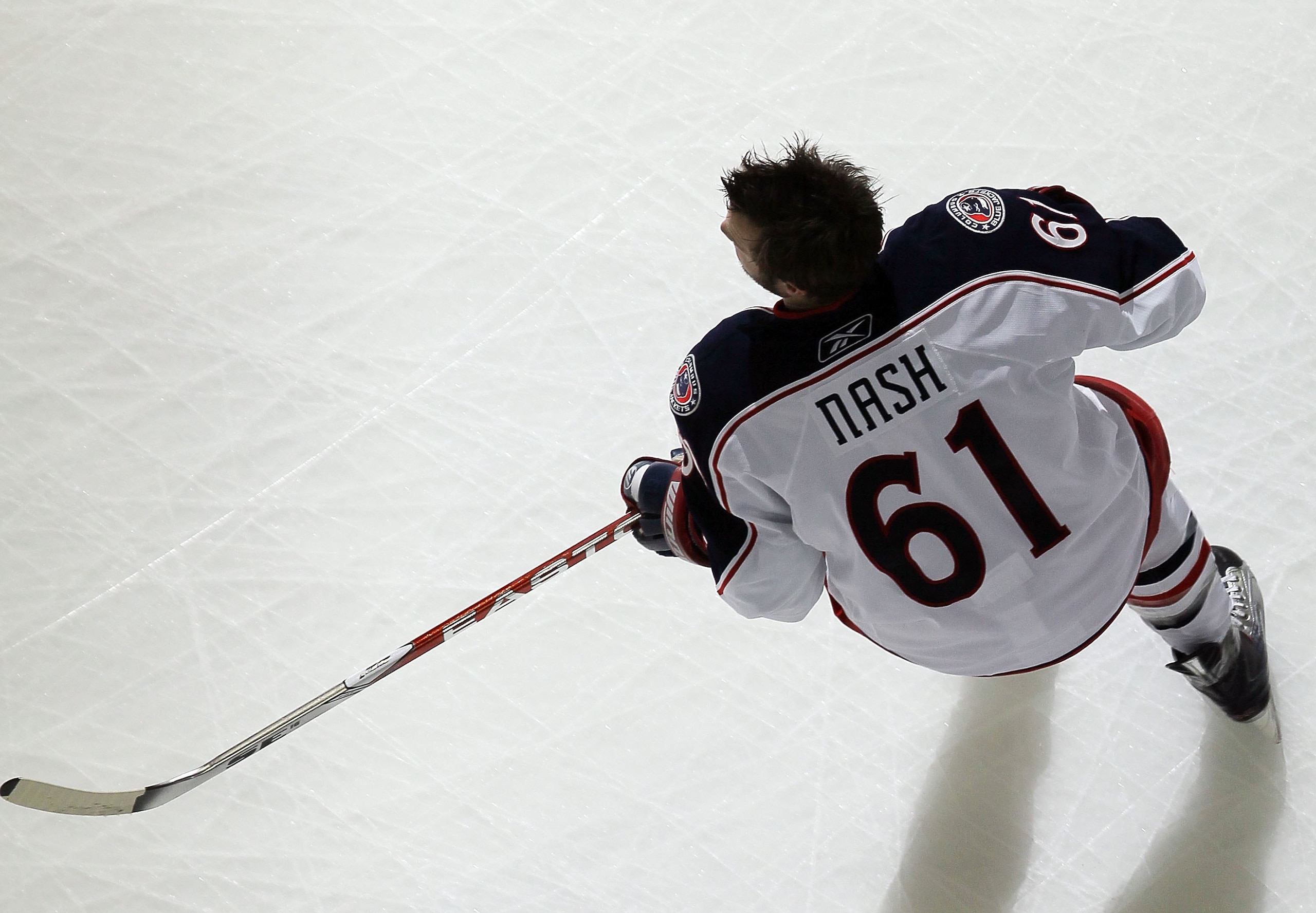 NEWARK, NJ - MARCH 23:  Rick Nash #61 of the Columbus Blue Jackets warms up before playing against the New Jersey Devils at the Prudential Center on March 23, 2010 in Newark, New Jersey.  (Photo by Jim McIsaac/Getty Images)