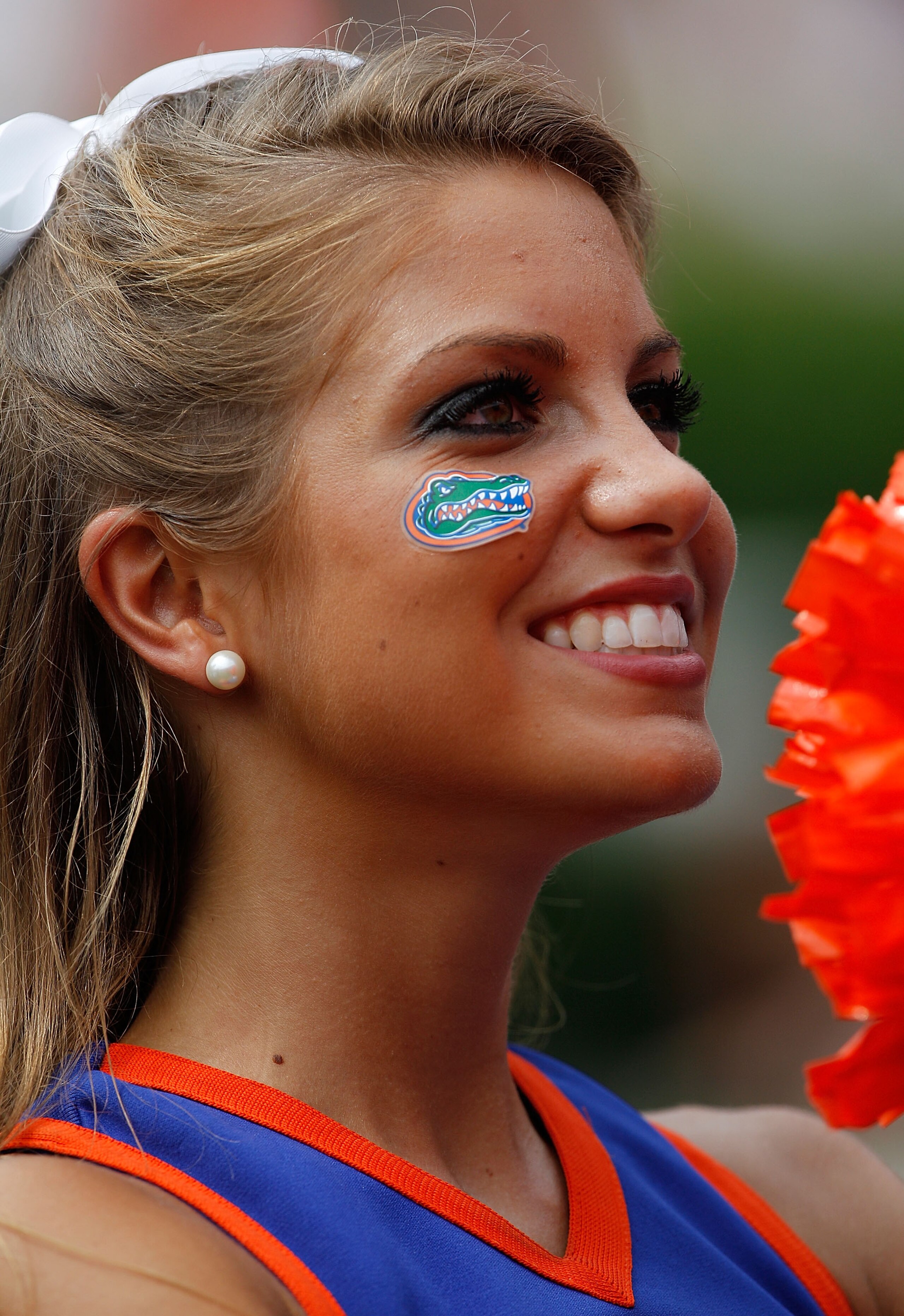GAINESVILLE, FL - SEPTEMBER 04:  A cheerleader for the Florida Gators performs during a game against the Miami University RedHawks at Ben Hill Griffin Stadium on September 4, 2010 in Gainesville, Florida.  (Photo by Sam Greenwood/Getty Images)