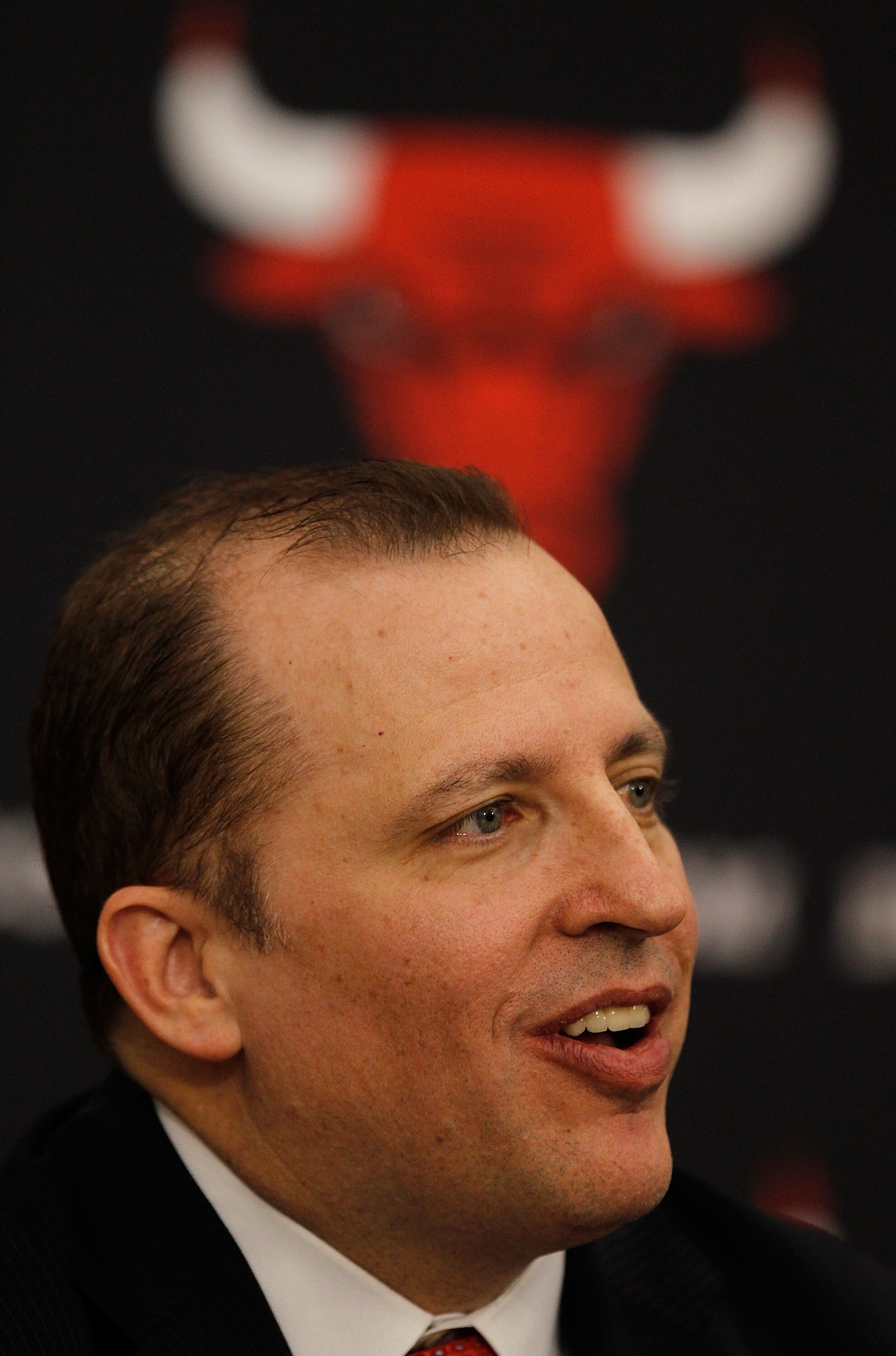 DEERFIELD, IL - JUNE 23: Tom Thibodeau, the new head coach of the Chicago Bulls, speaks during a press conference at the Berto Center practice facility on June 23, 2010 in Deerfield, Illinois. NOTE TO USER: User expressly acknowledges and agrees that, by 